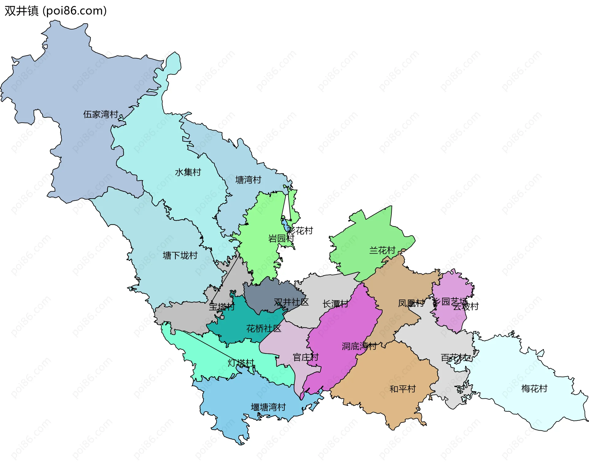 双井镇边界地图(五级行政区划)