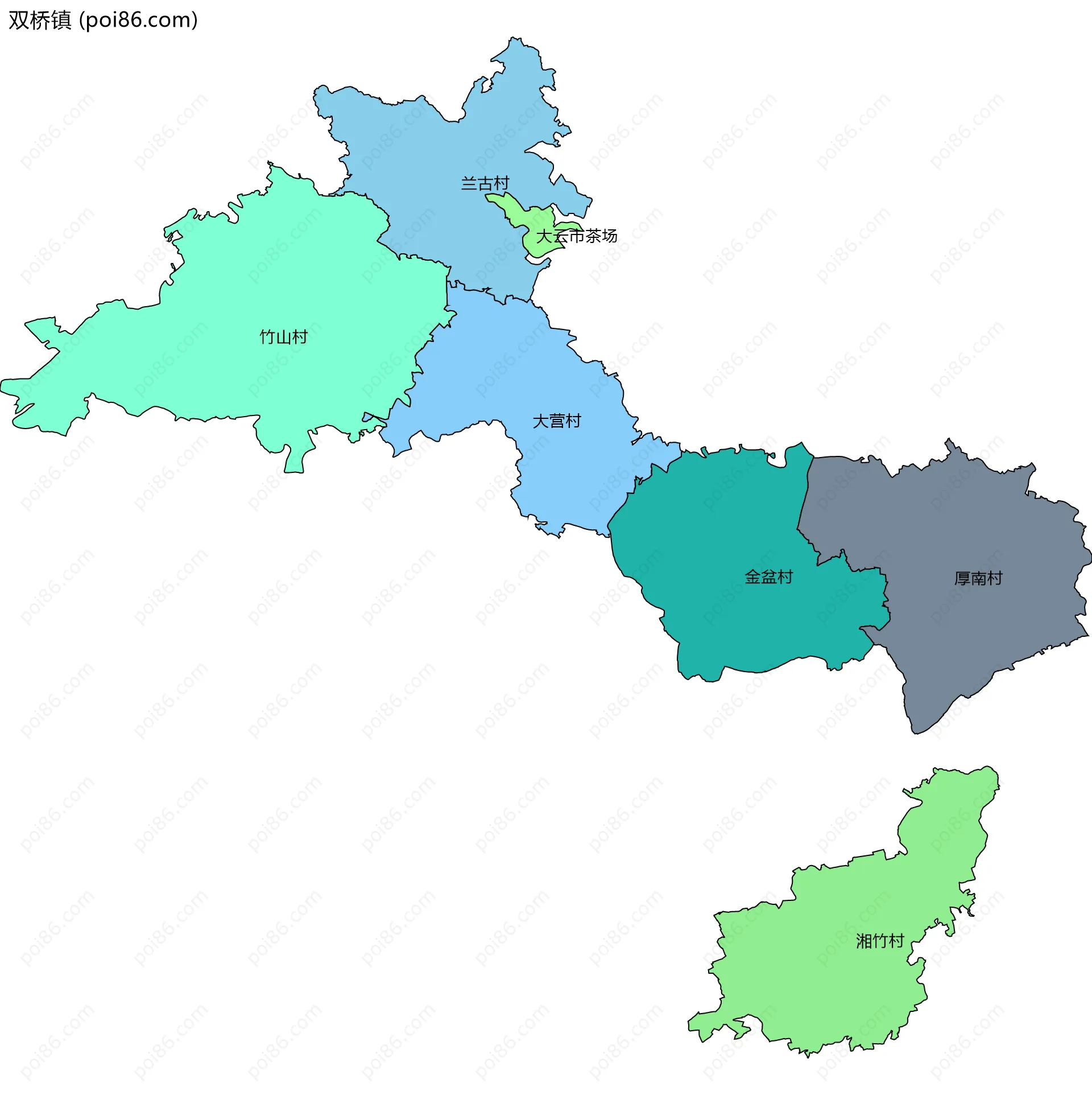 双桥镇边界地图(五级行政区划)
