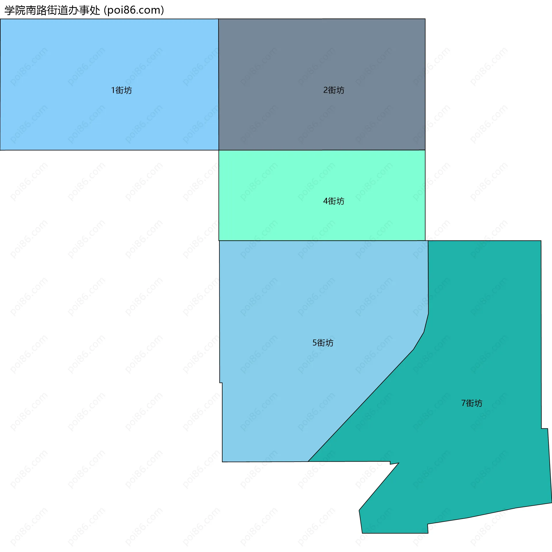 学院南路街道办事处边界地图(五级行政区划)