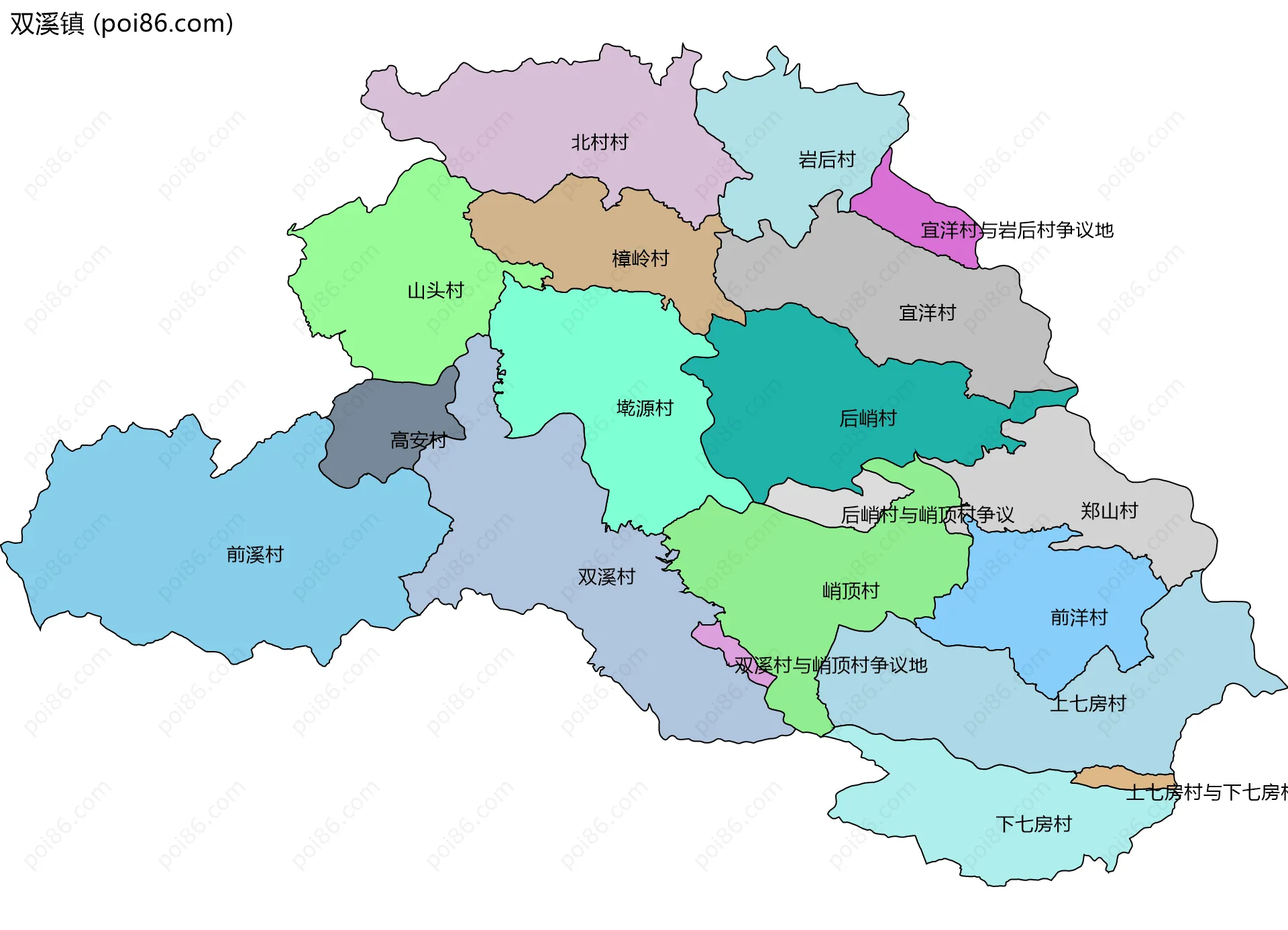 双溪镇边界地图(五级行政区划)