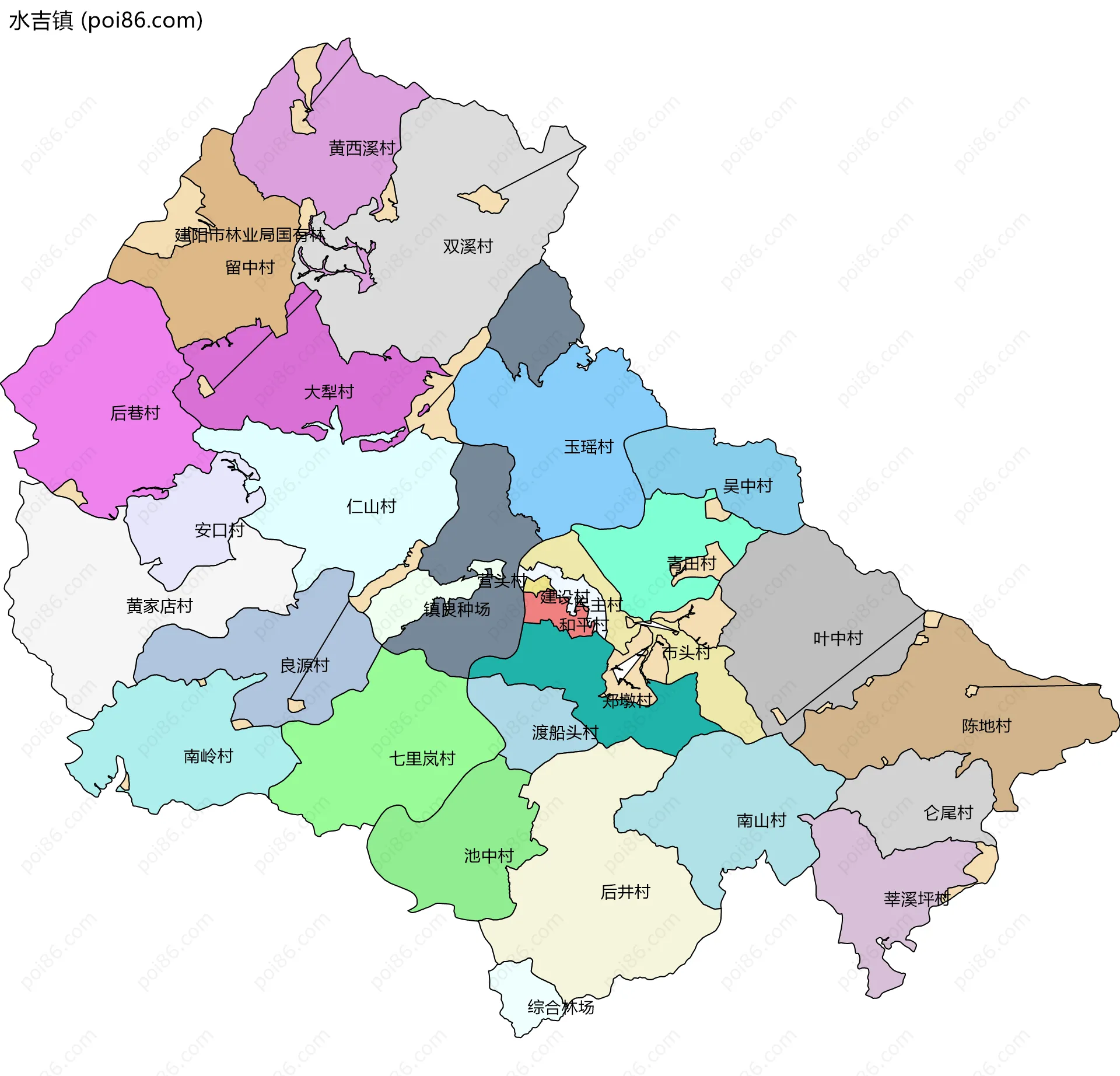 水吉镇边界地图(五级行政区划)