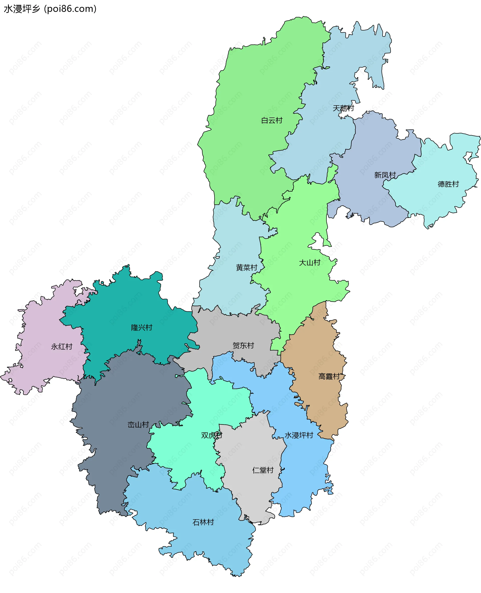 水浸坪乡边界地图(五级行政区划)