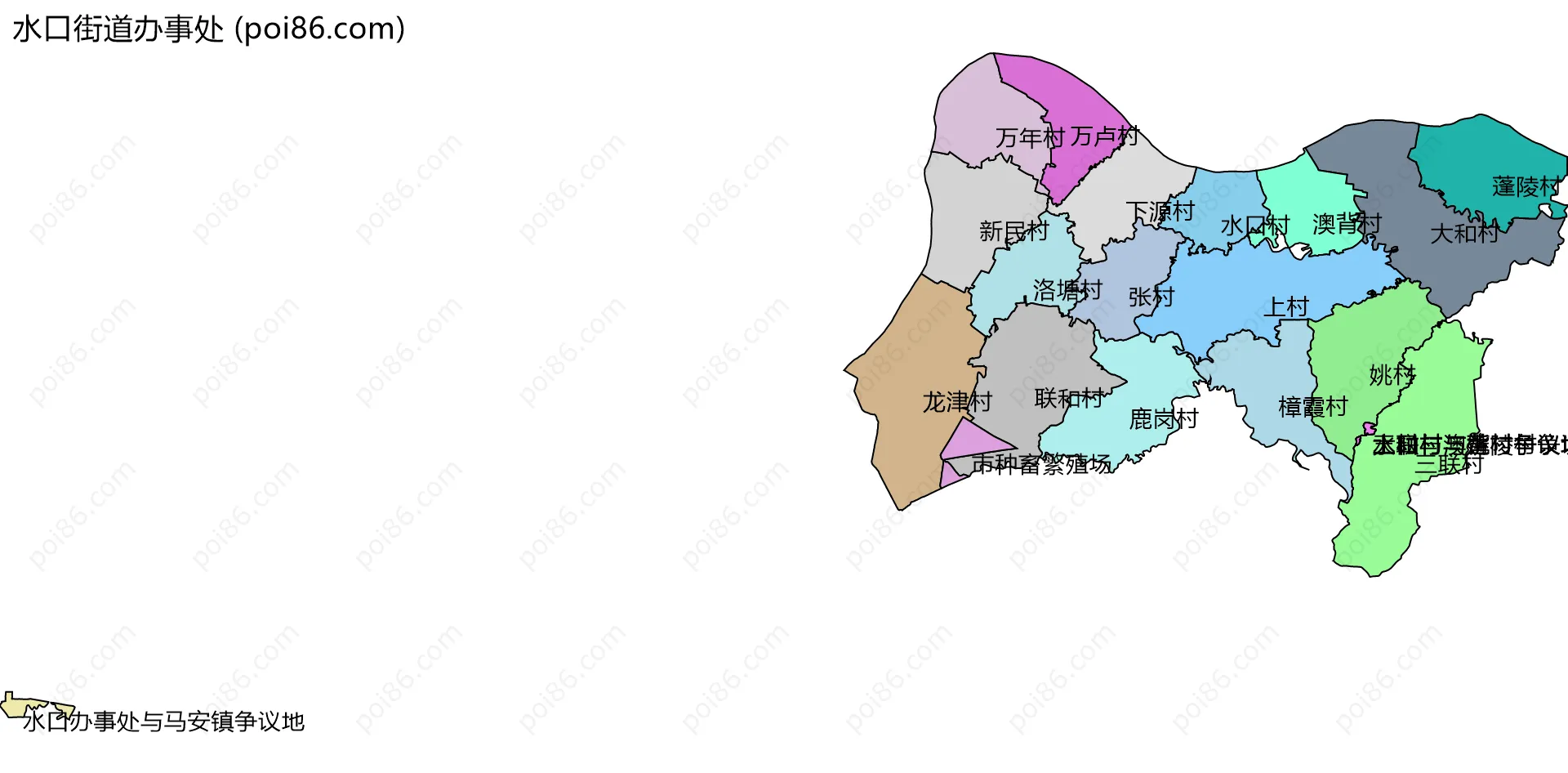 水口街道办事处边界地图(五级行政区划)