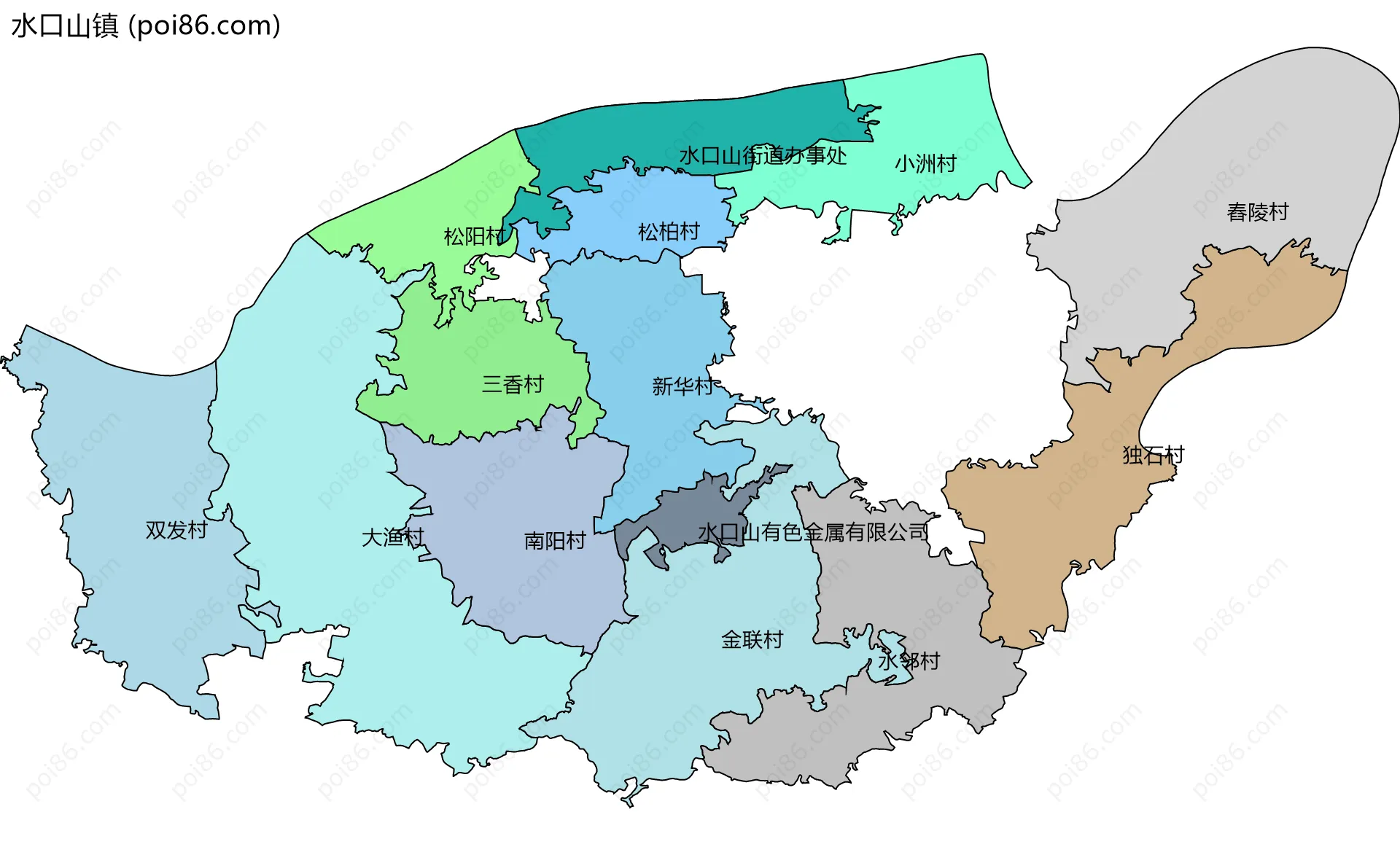 水口山镇边界地图(五级行政区划)