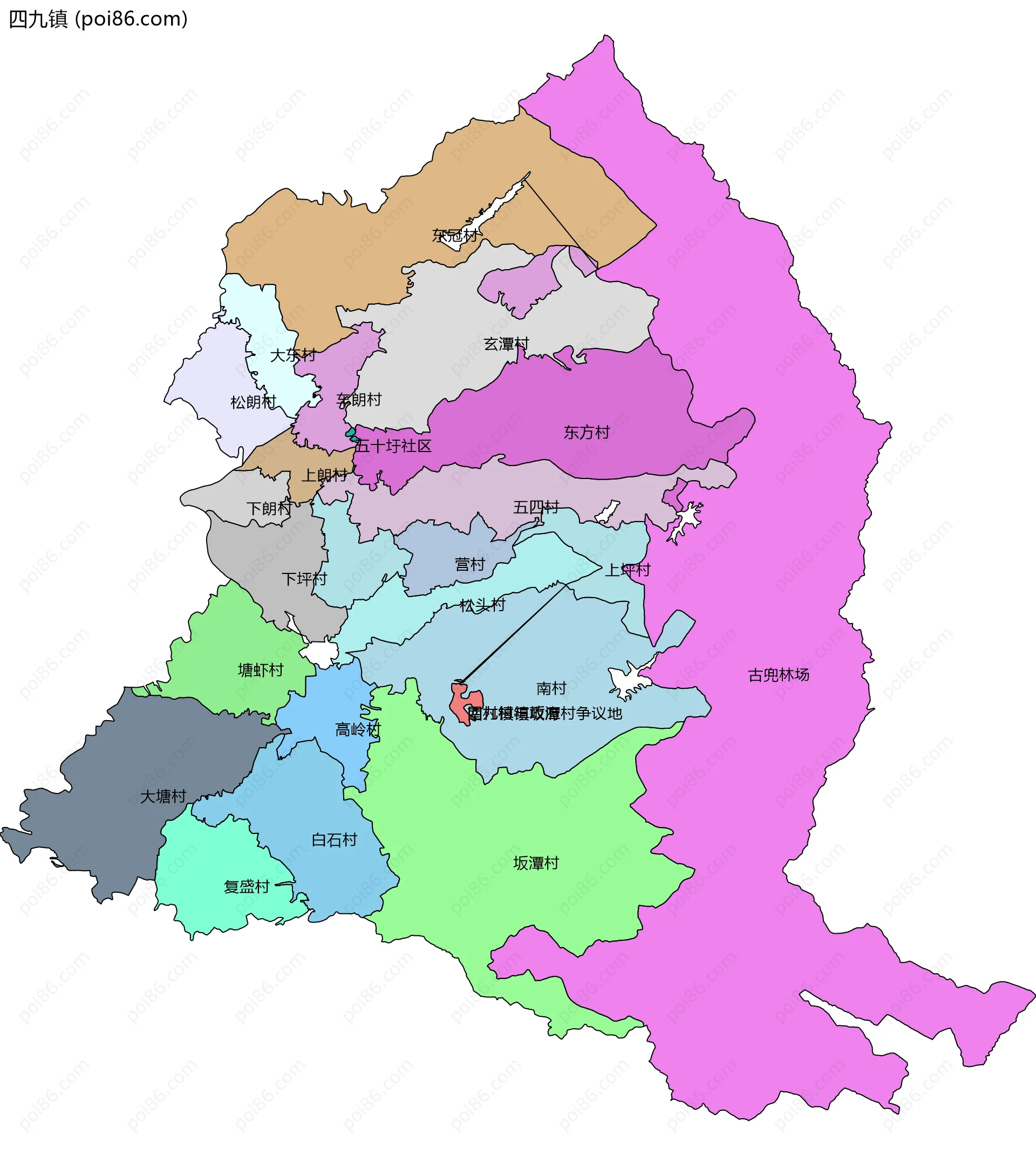 四九镇边界地图(五级行政区划)