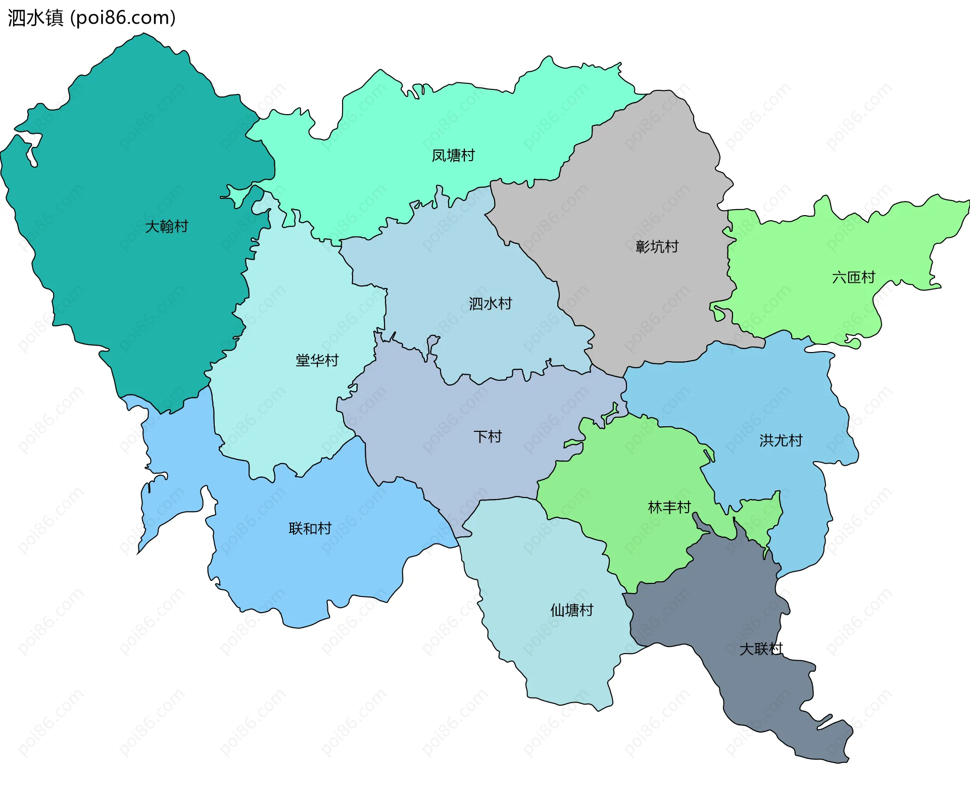 泗水镇边界地图(五级行政区划)
