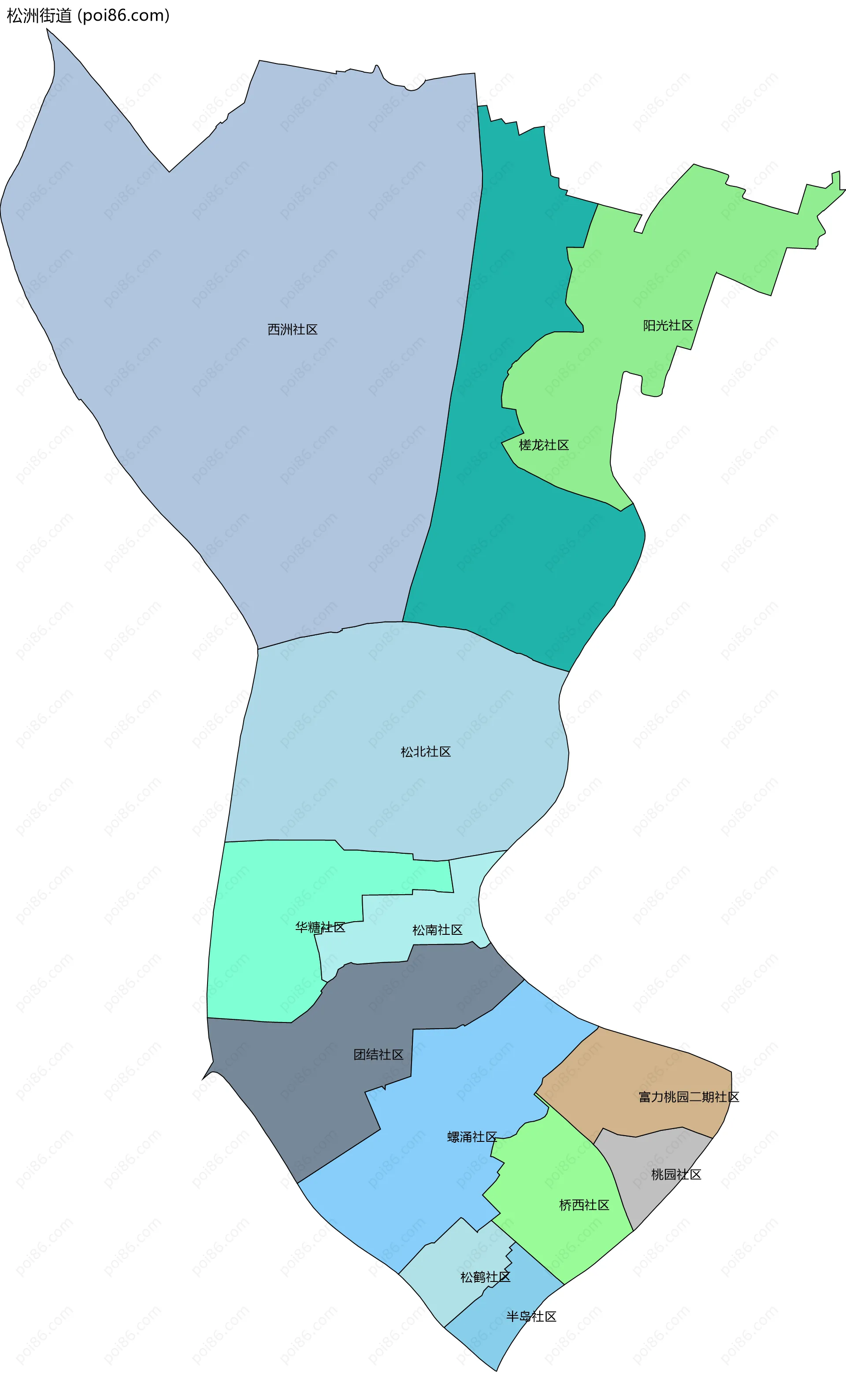 松洲街道边界地图(五级行政区划)