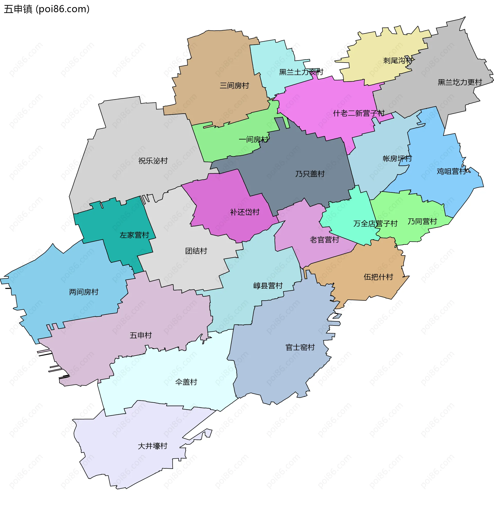 五申镇边界地图(五级行政区划)