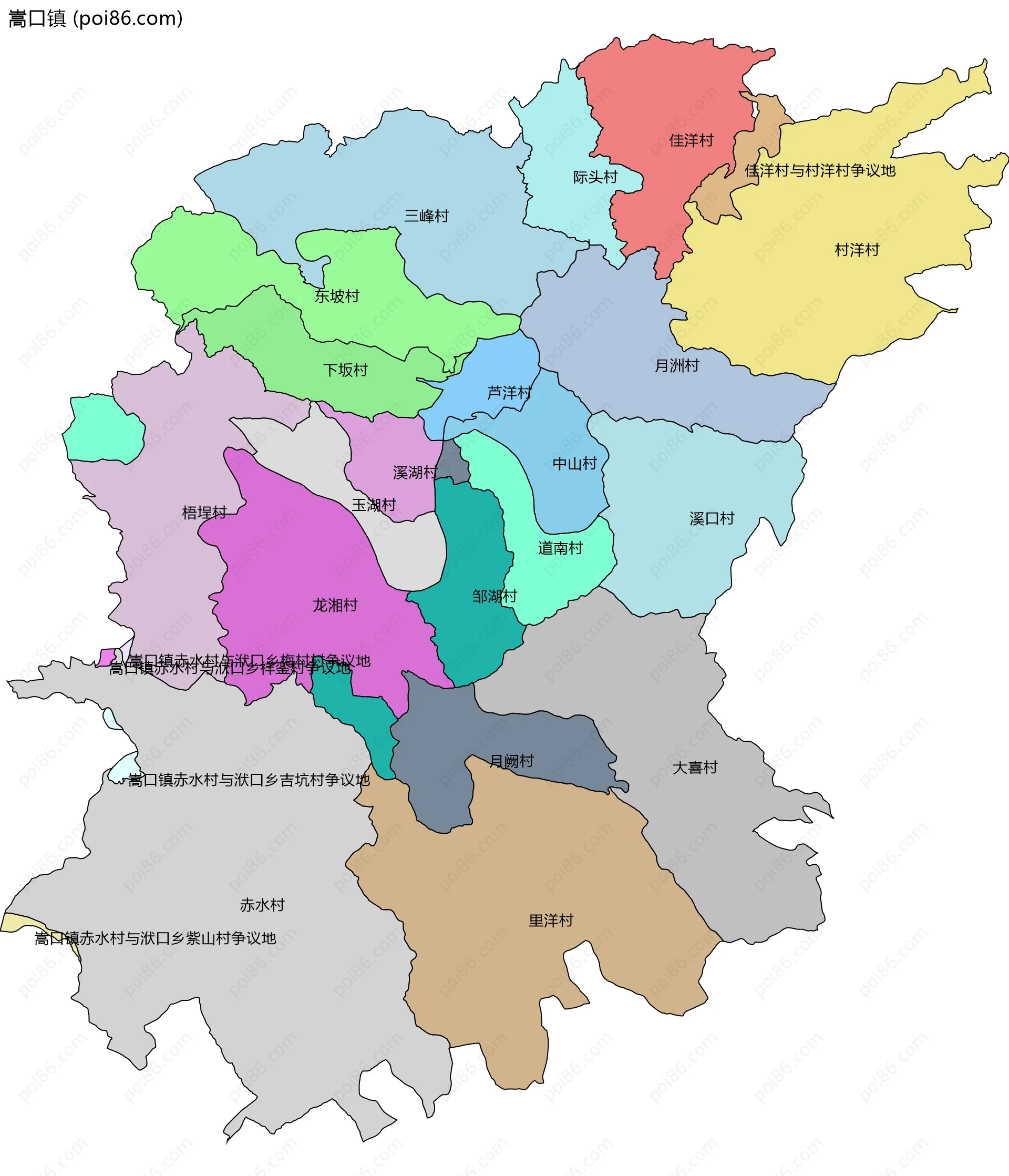 嵩口镇边界地图(五级行政区划)