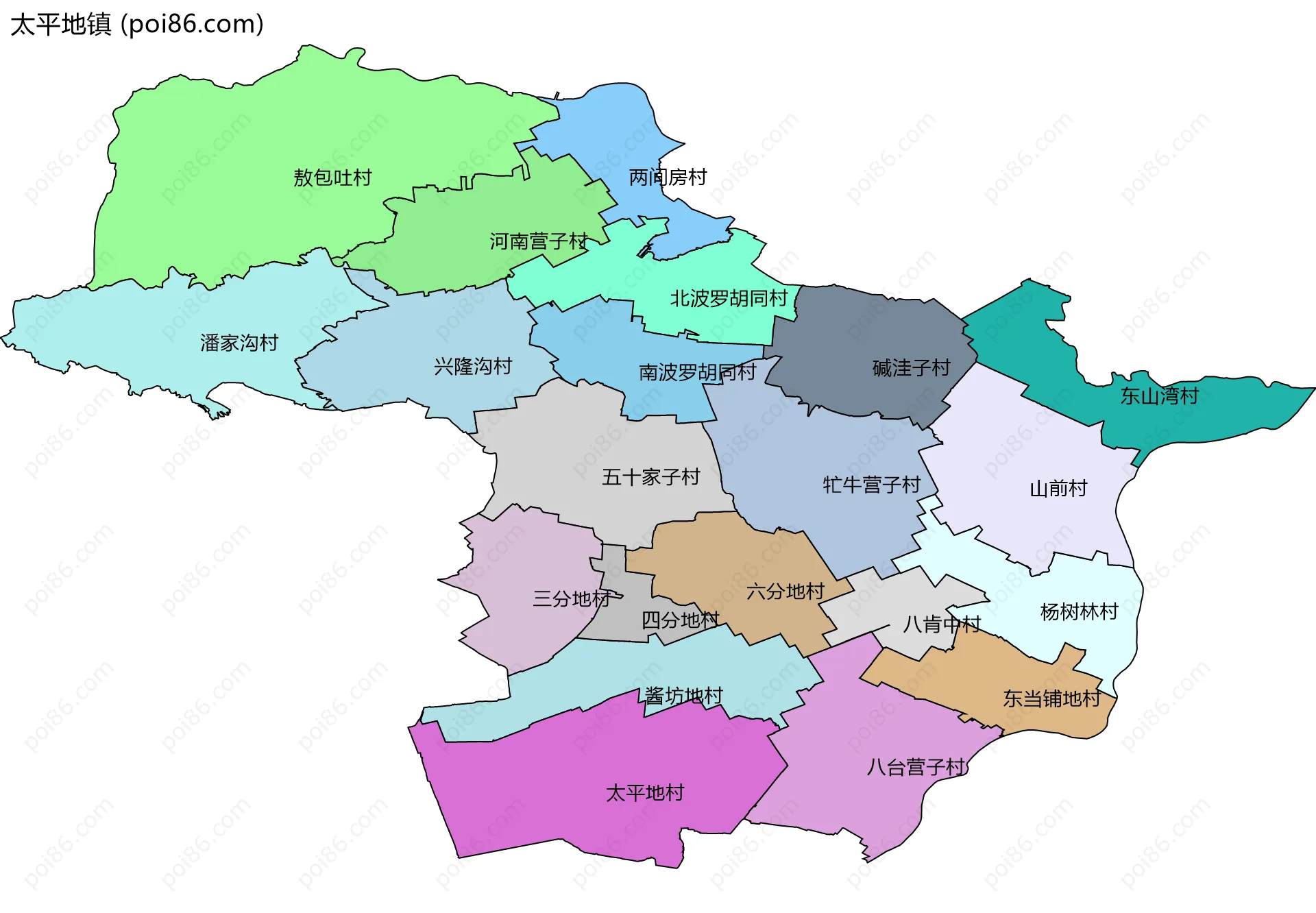 太平地镇边界地图(五级行政区划)