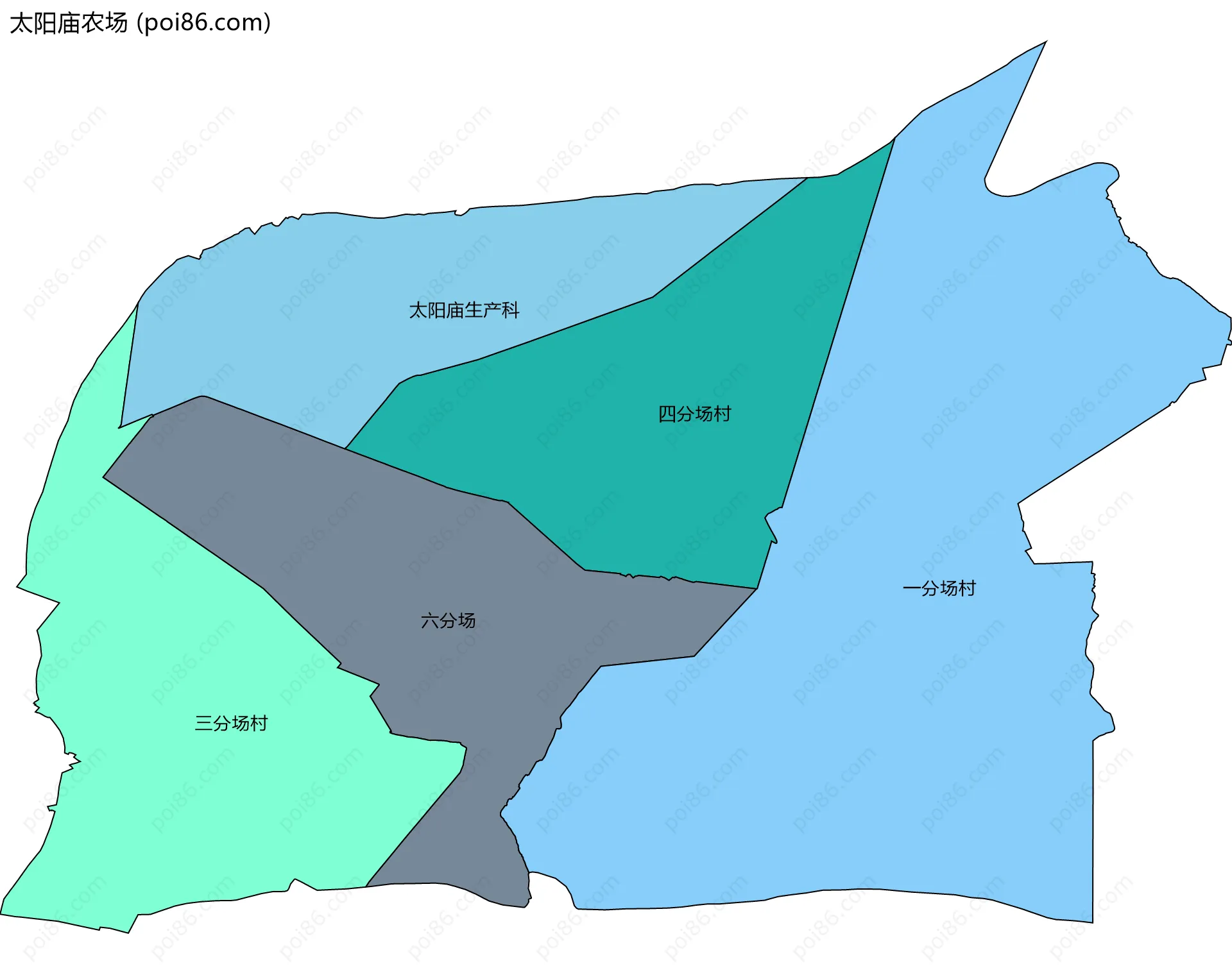太阳庙农场边界地图(五级行政区划)