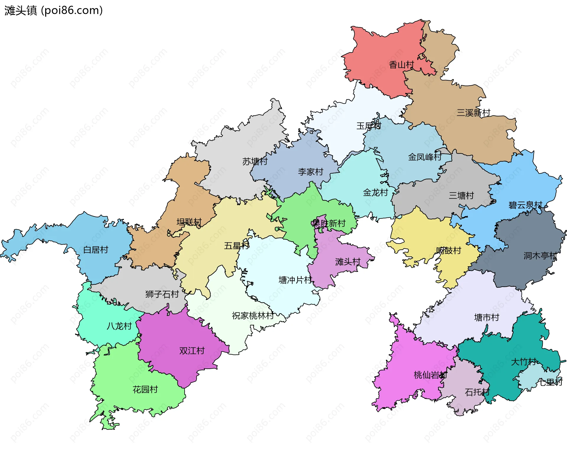 滩头镇边界地图(五级行政区划)