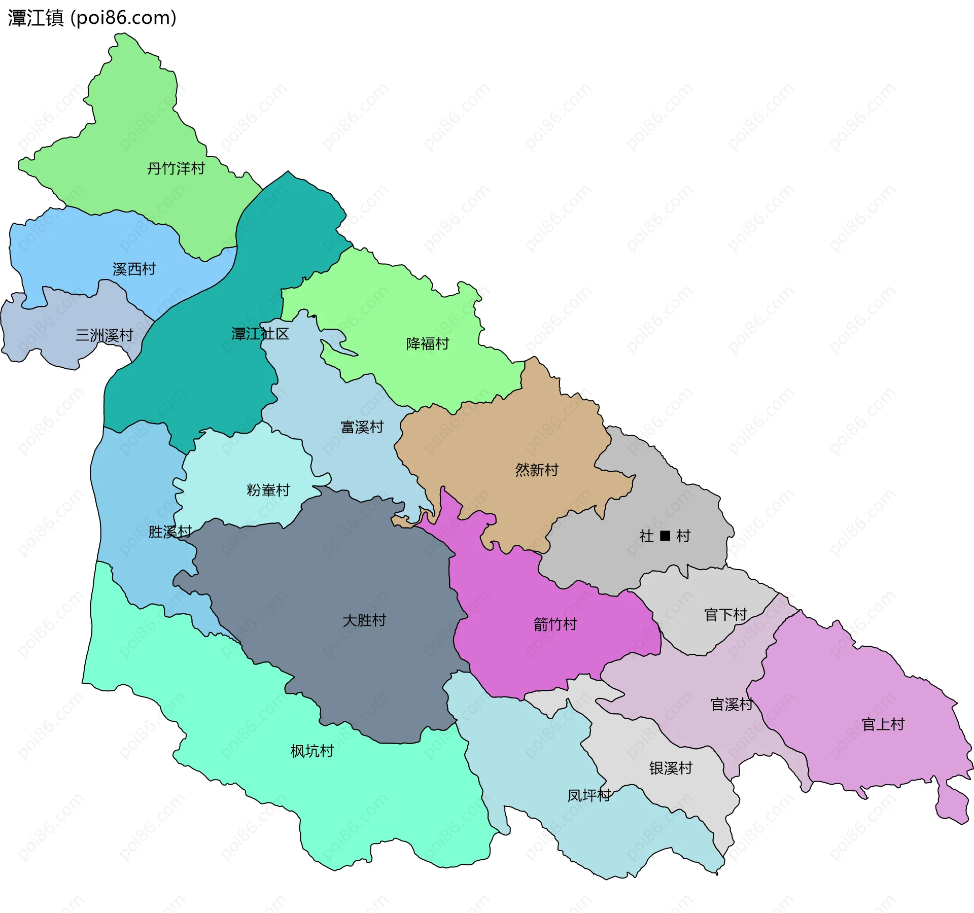 潭江镇边界地图(五级行政区划)