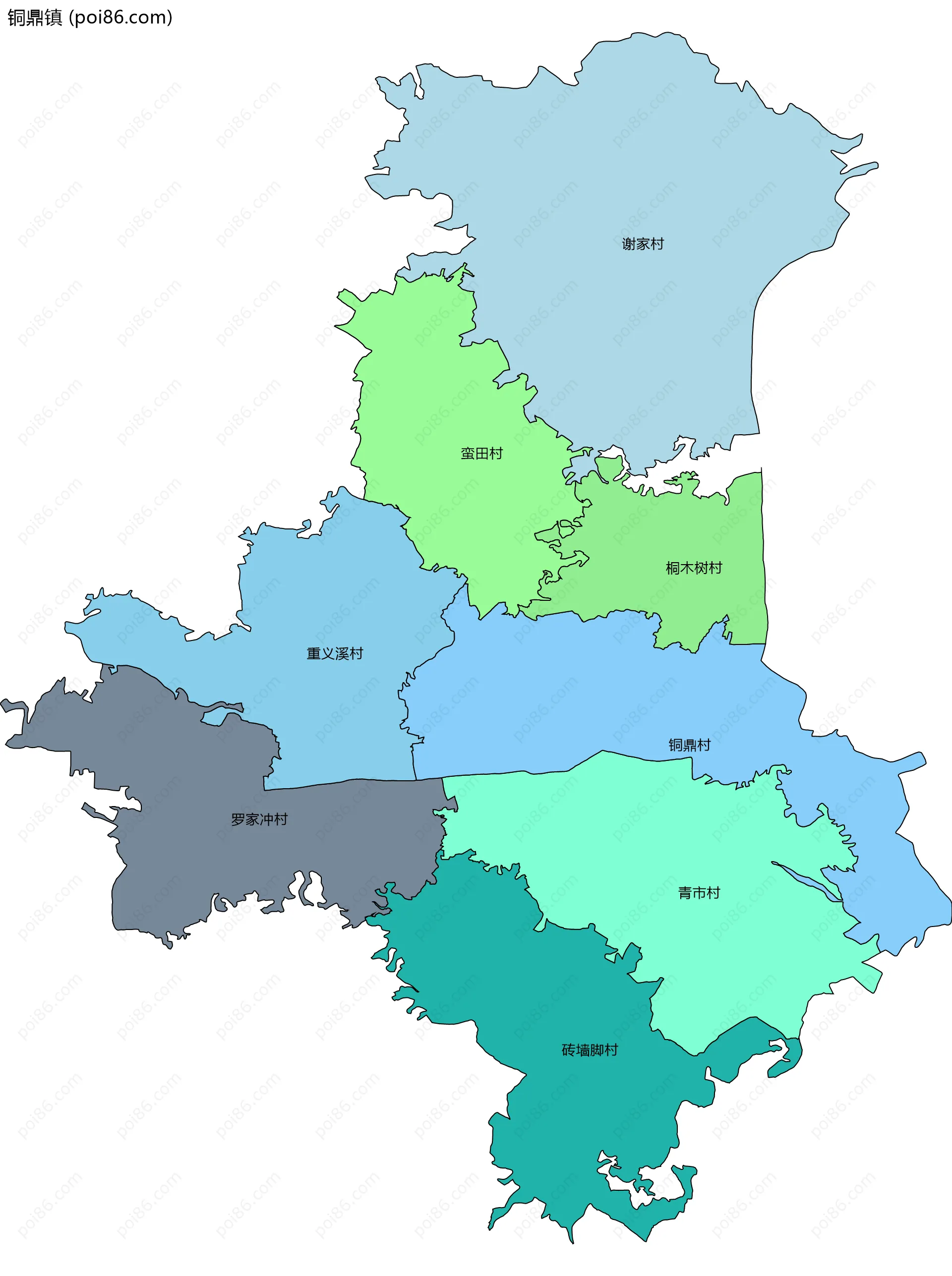 铜鼎镇边界地图(五级行政区划)