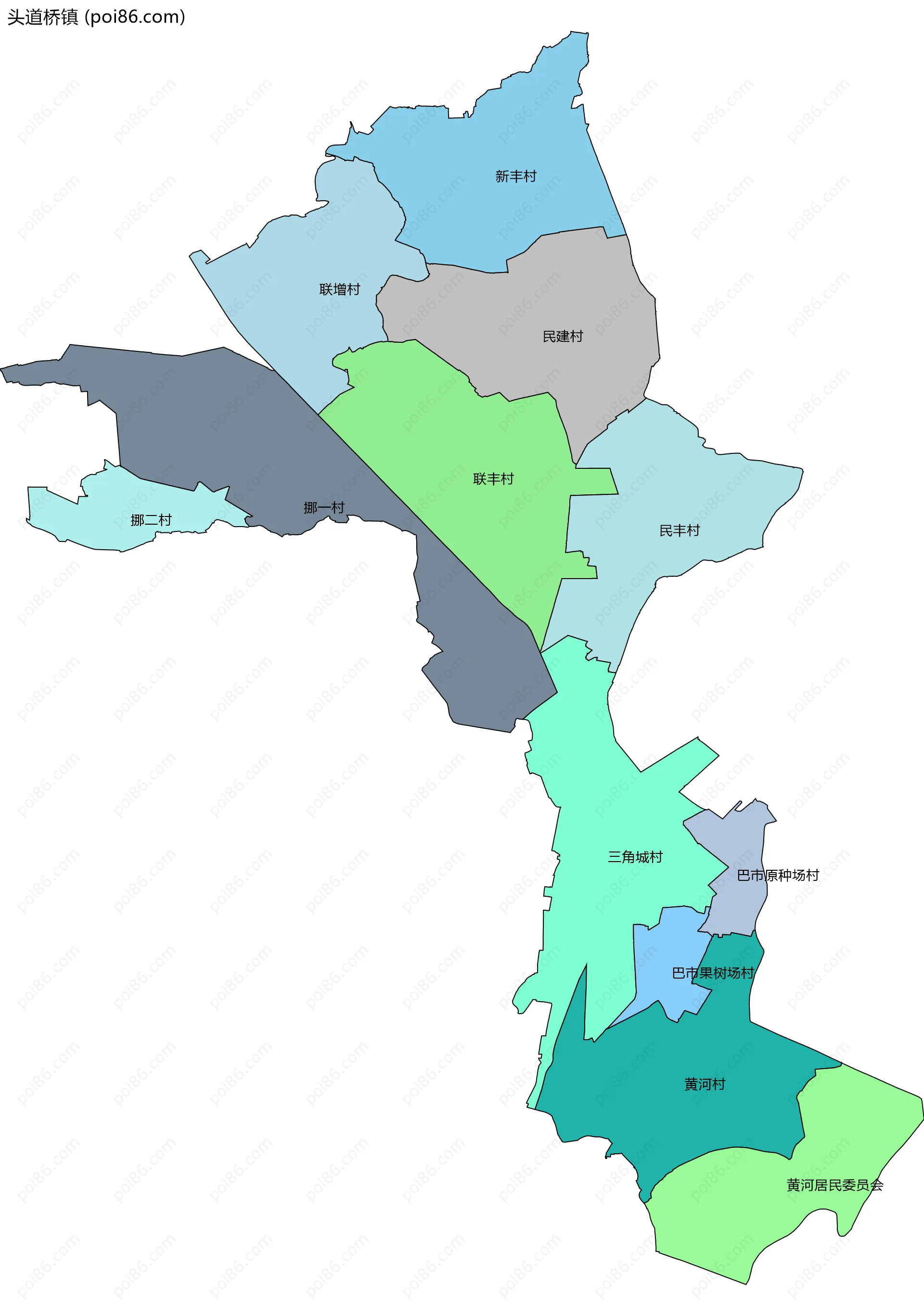 头道桥镇边界地图(五级行政区划)