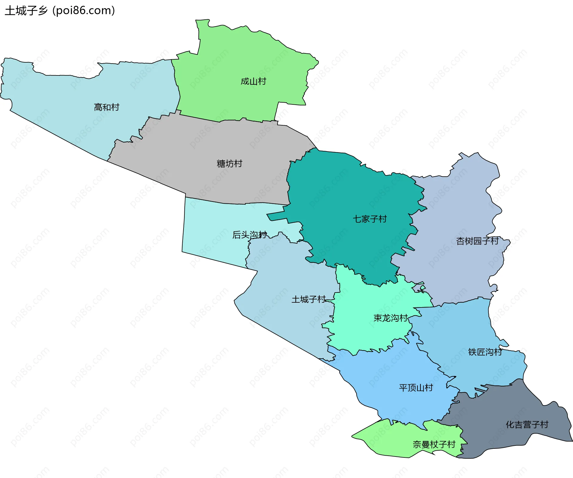 土城子乡边界地图(五级行政区划)