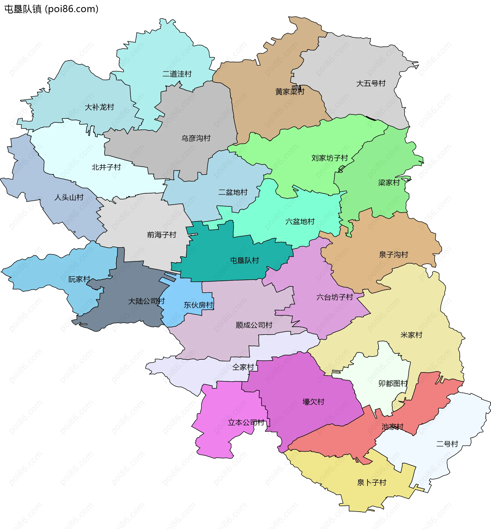 屯垦队镇边界地图(五级行政区划)