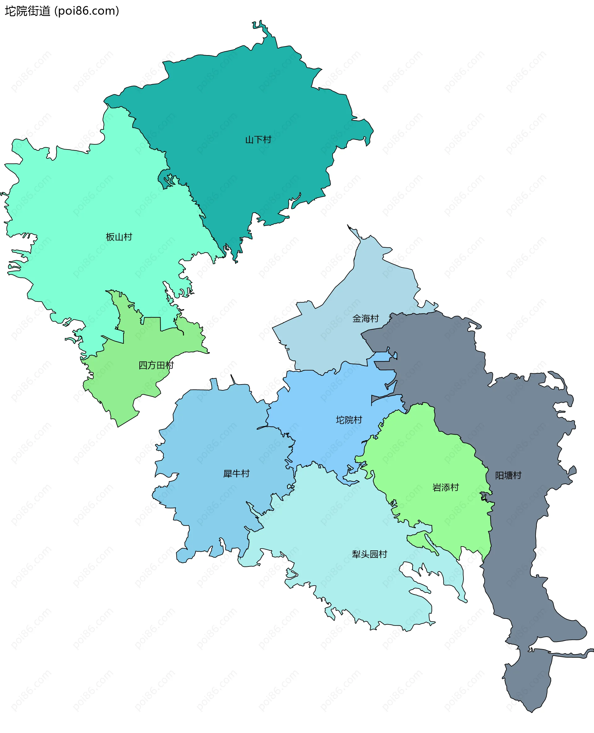 坨院街道边界地图(五级行政区划)