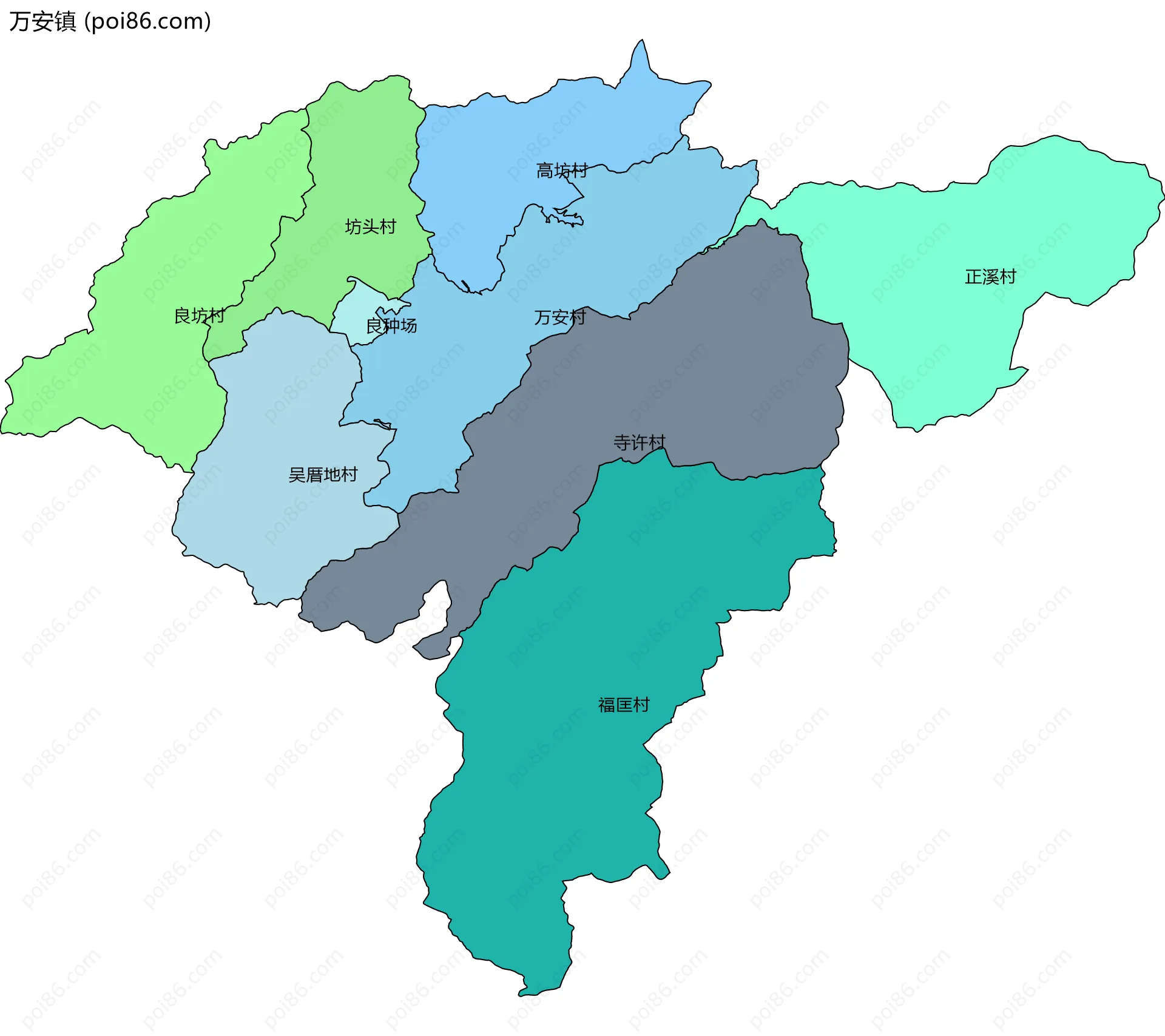 万安镇边界地图(五级行政区划)