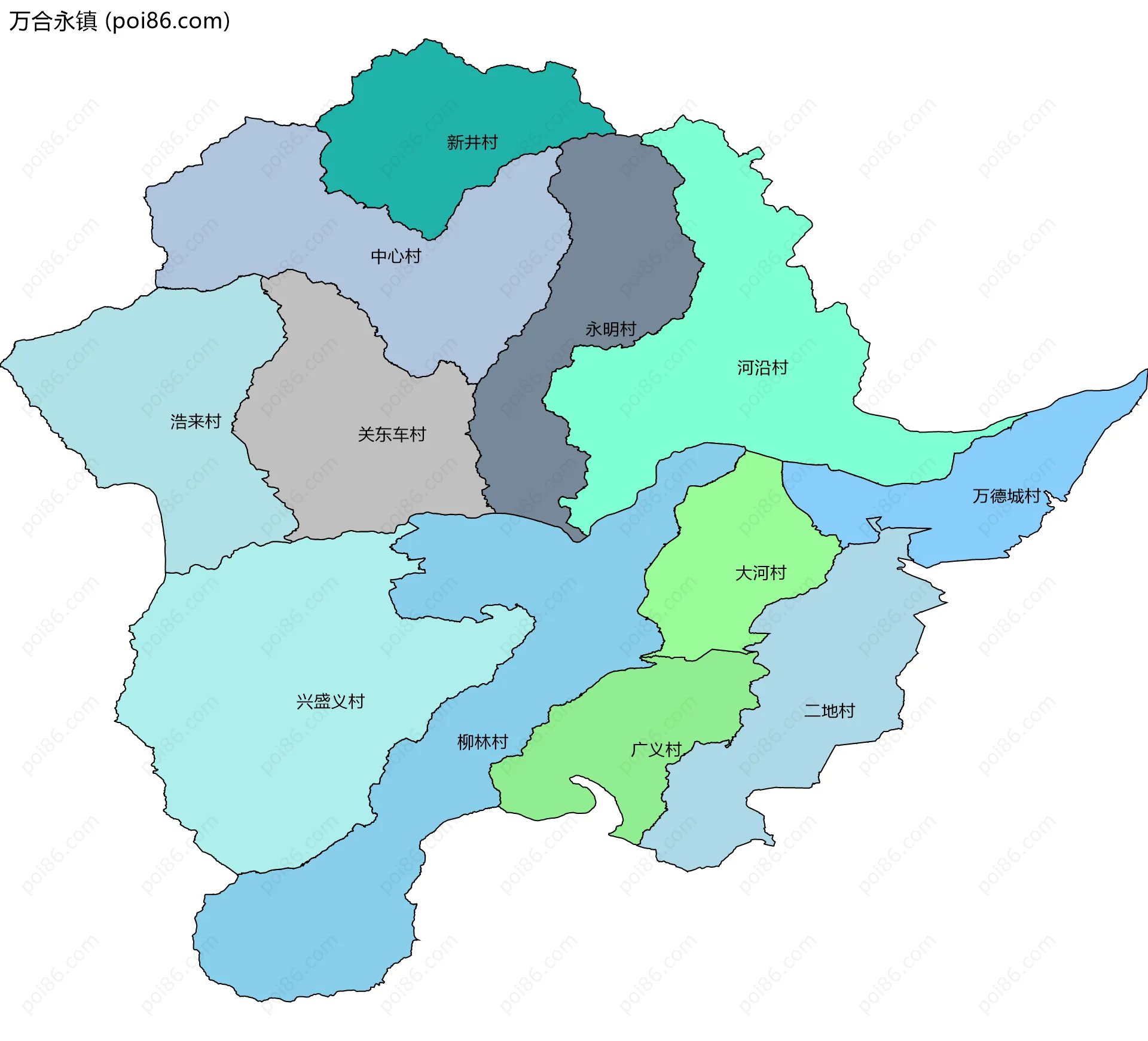 万合永镇边界地图(五级行政区划)