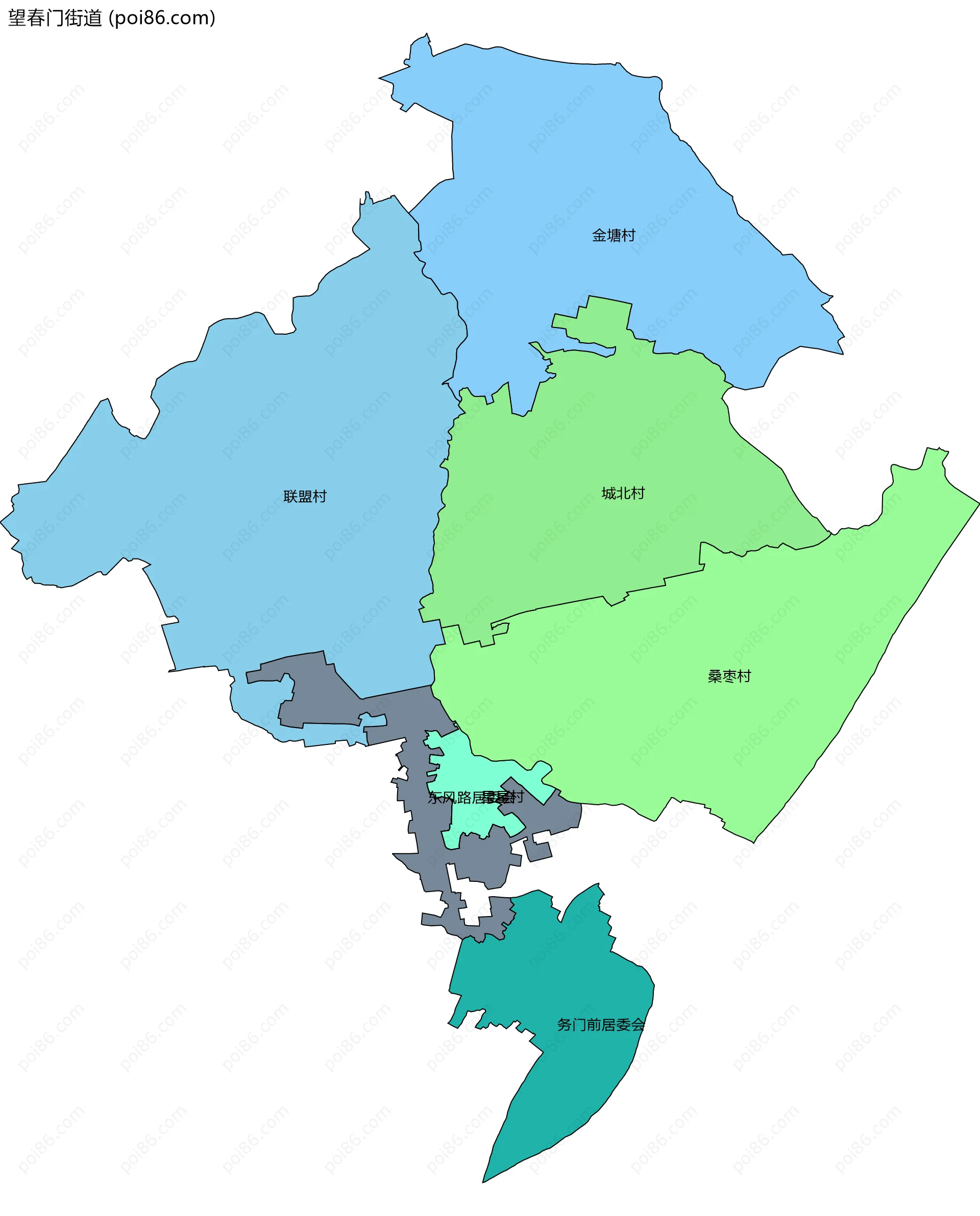 望春门街道边界地图(五级行政区划)