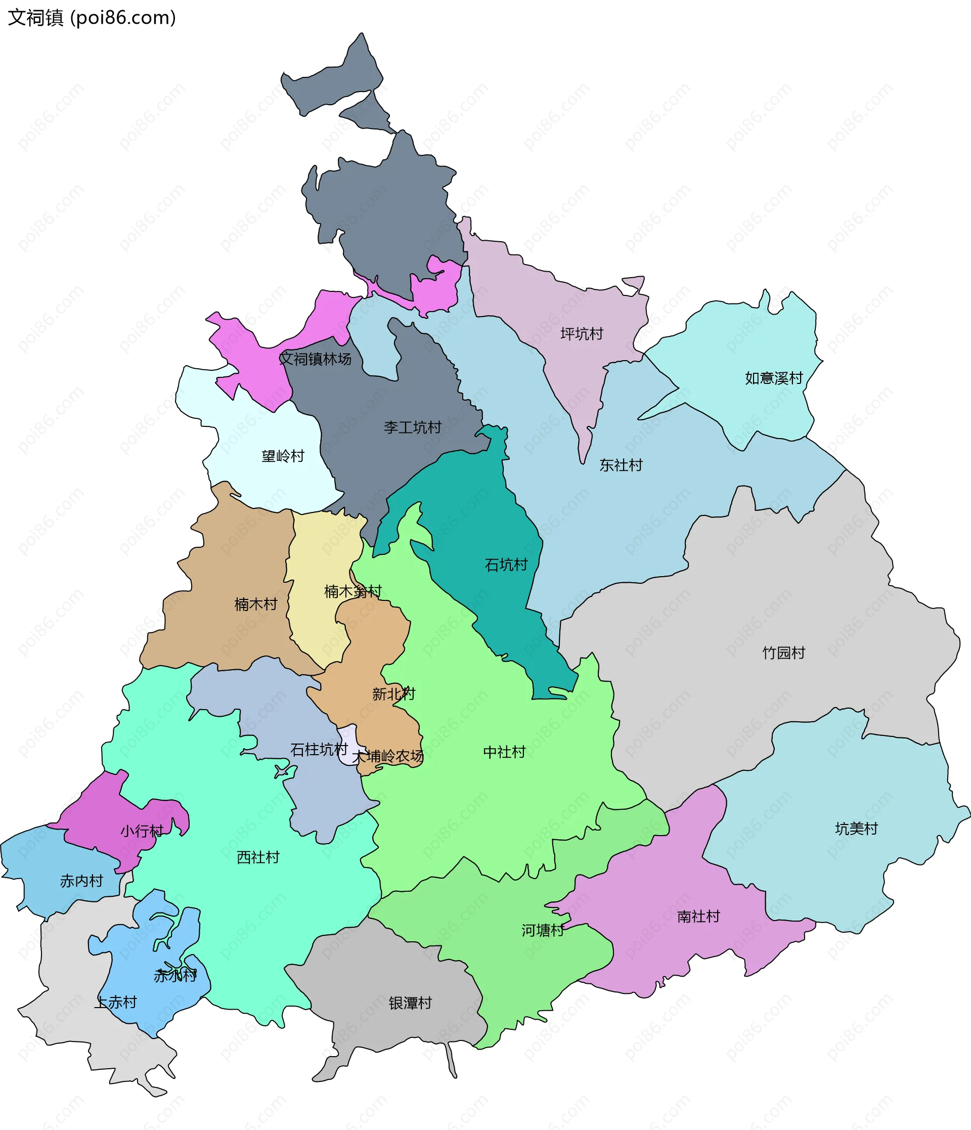 文祠镇边界地图(五级行政区划)