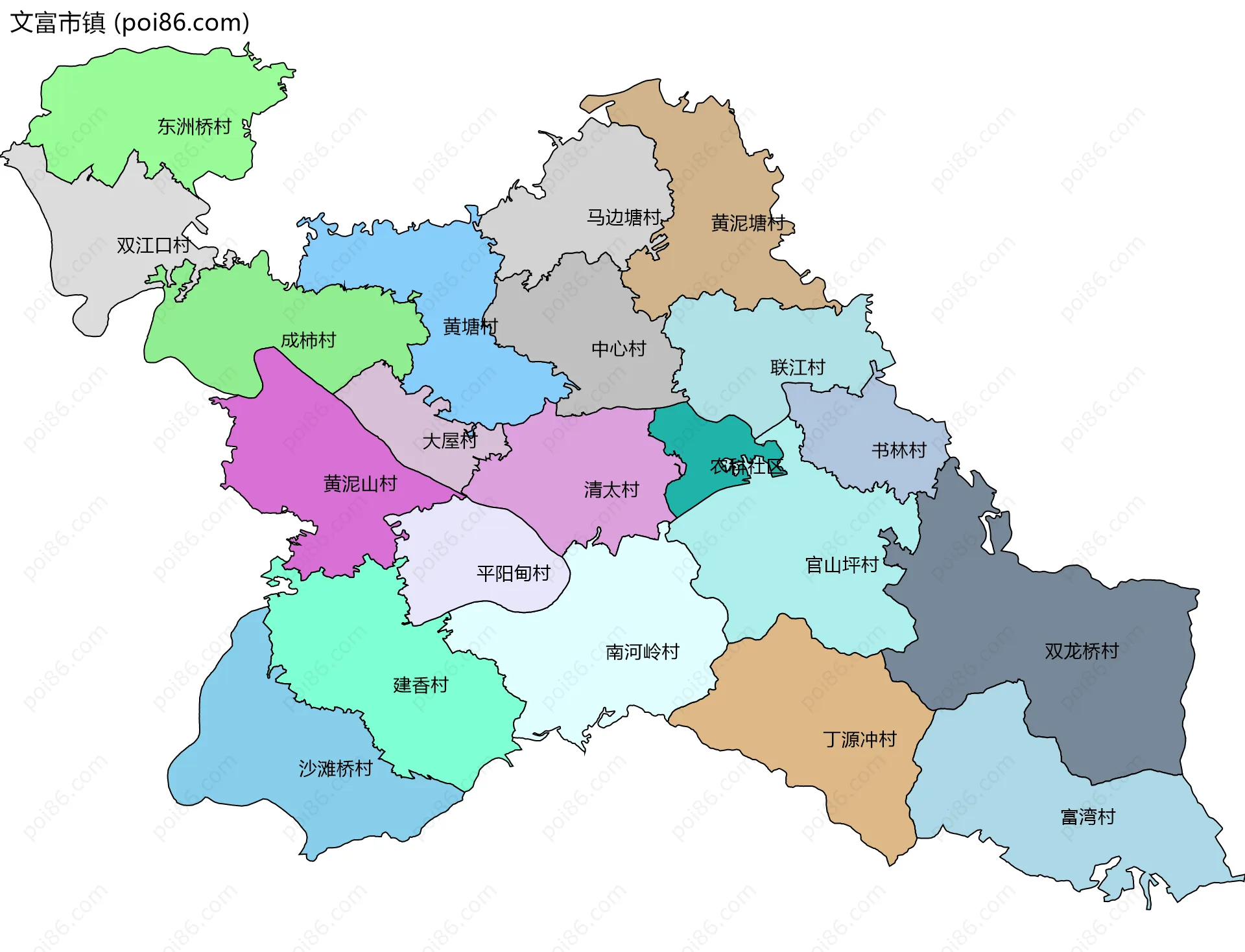 文富市镇边界地图(五级行政区划)