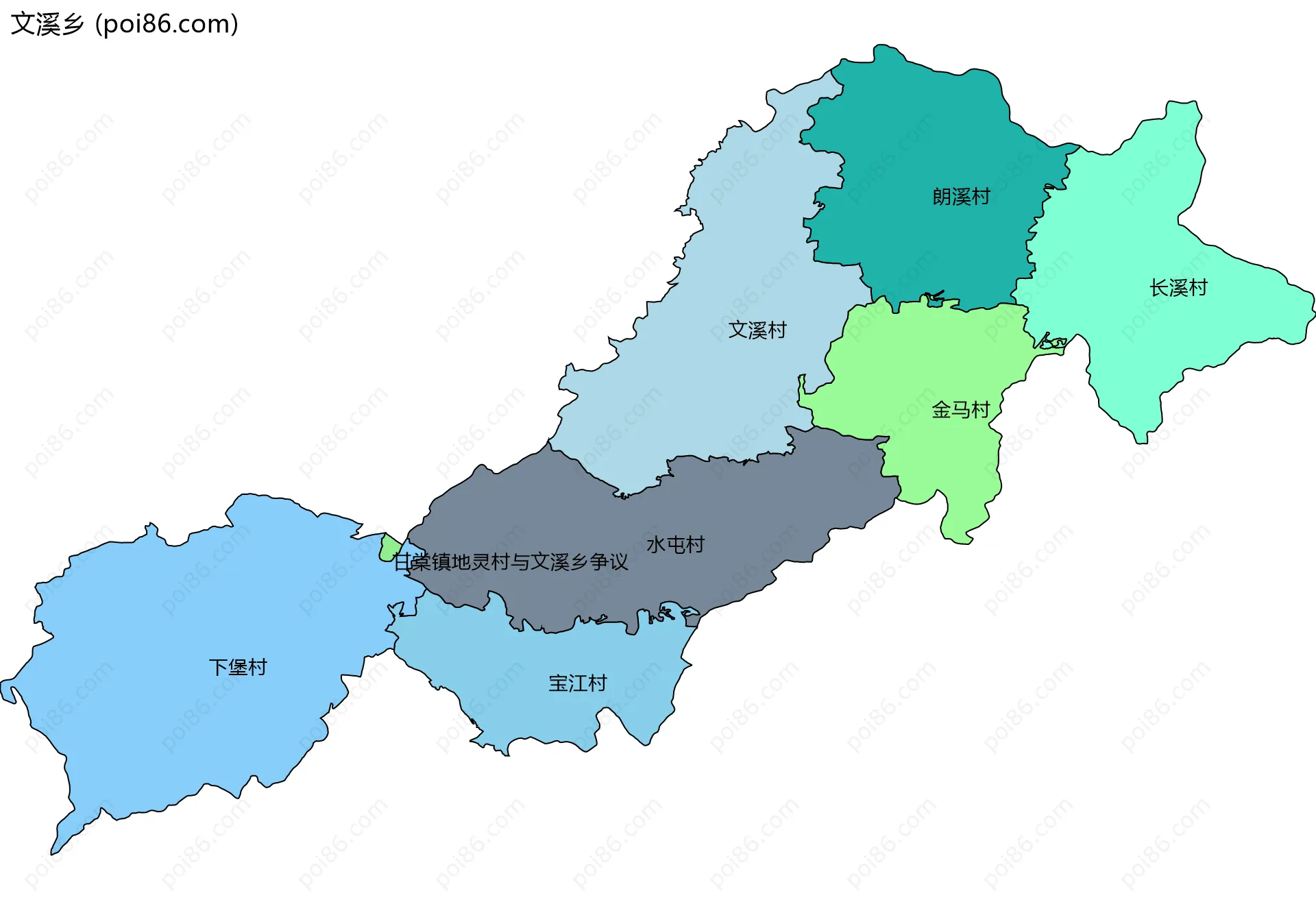 文溪乡边界地图(五级行政区划)