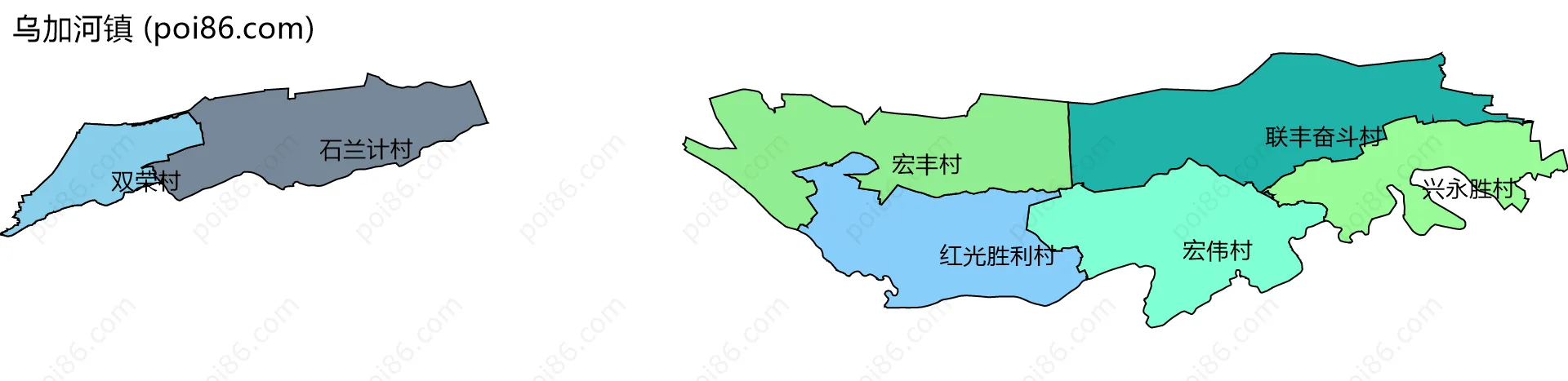 乌加河镇边界地图(五级行政区划)