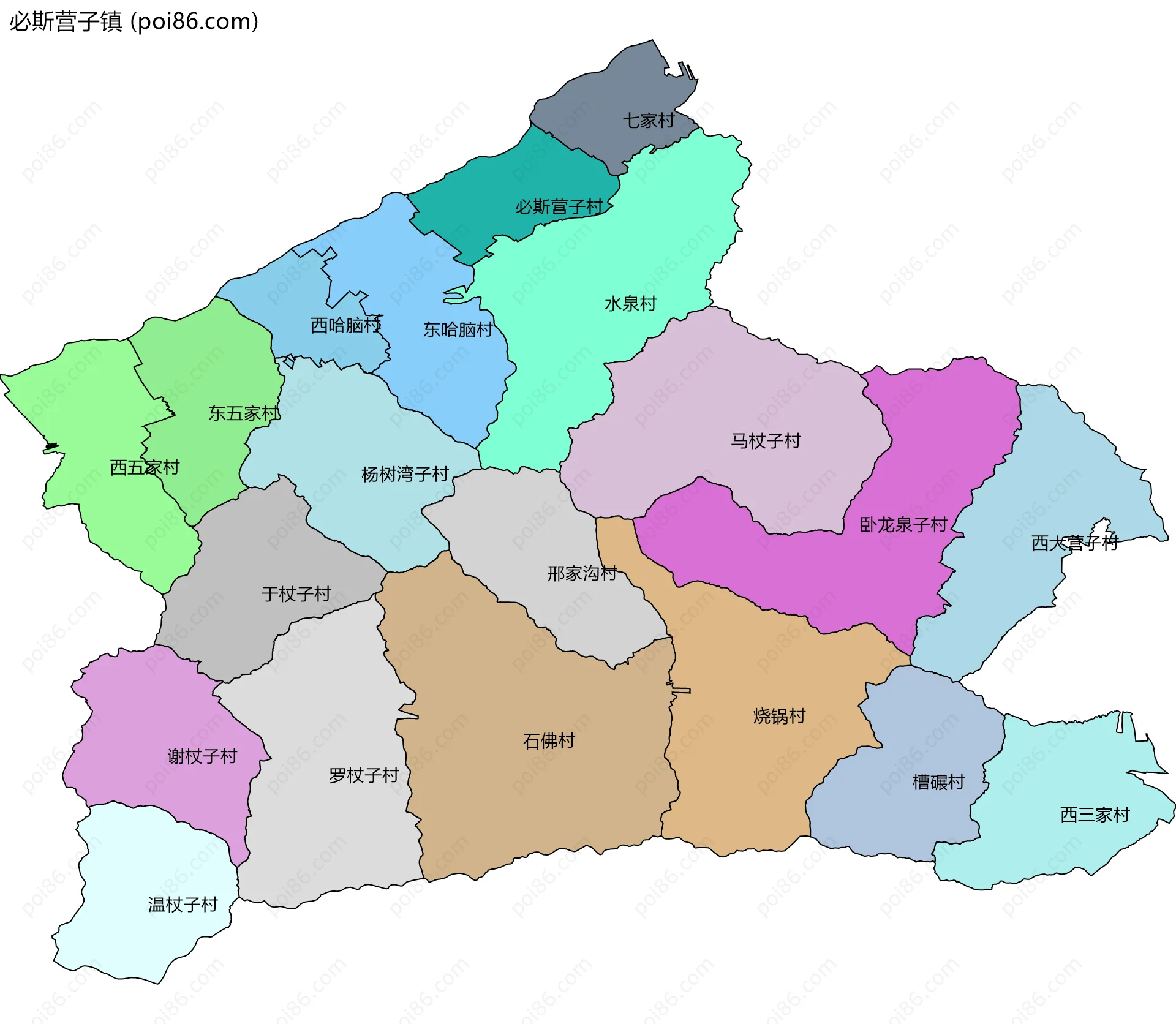 必斯营子镇边界地图(五级行政区划)