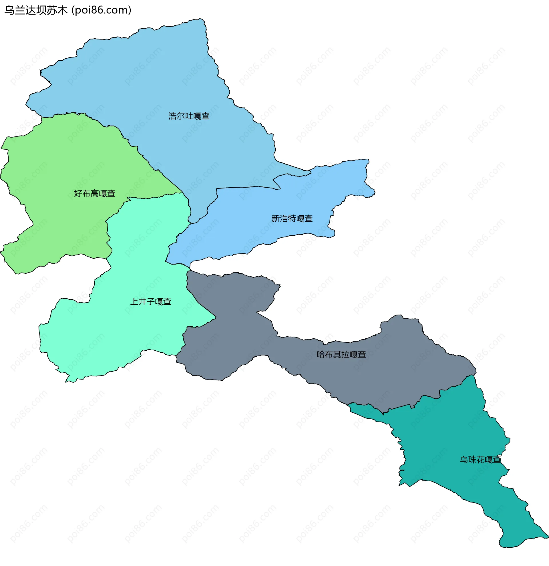 乌兰达坝苏木边界地图(五级行政区划)