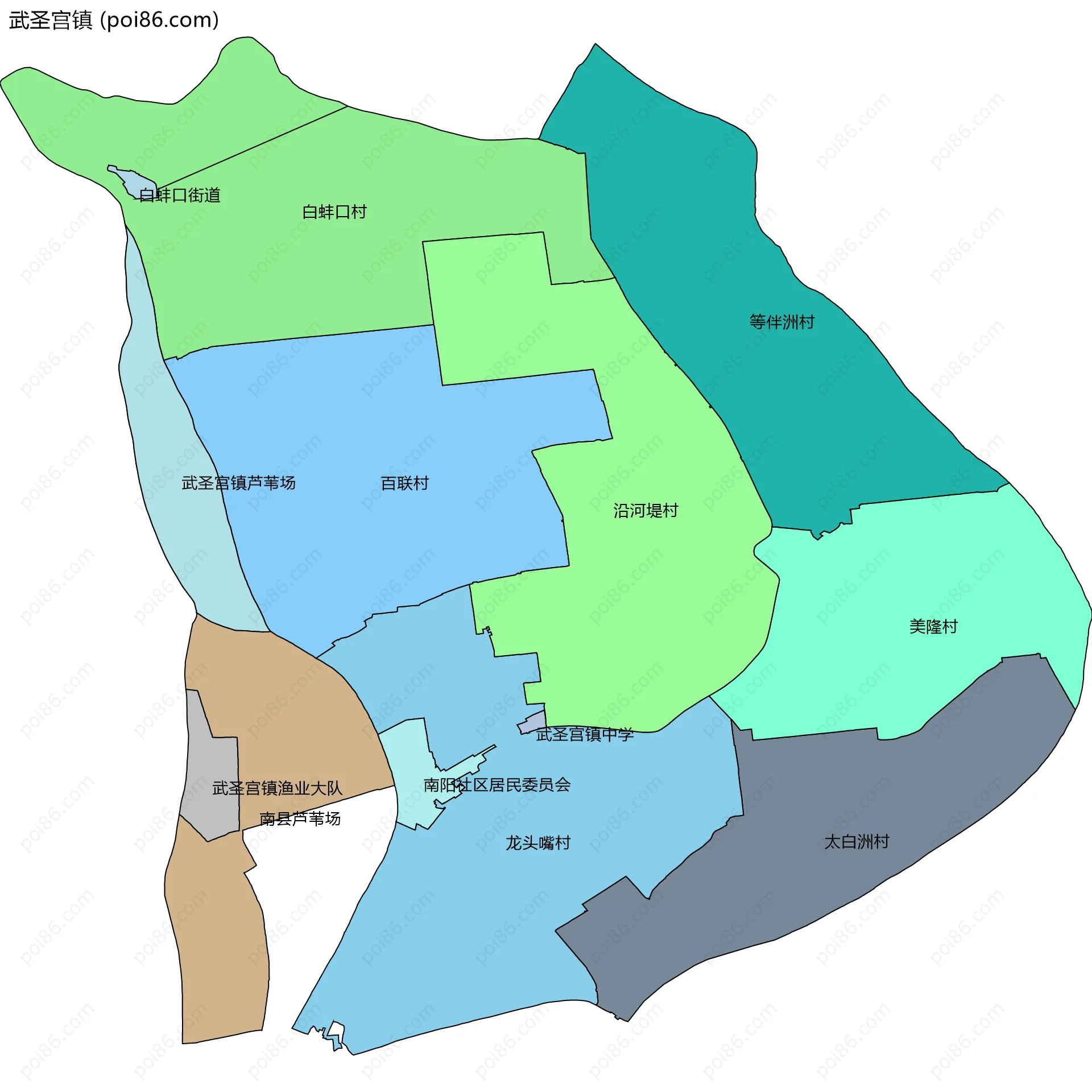 武圣宫镇边界地图(五级行政区划)