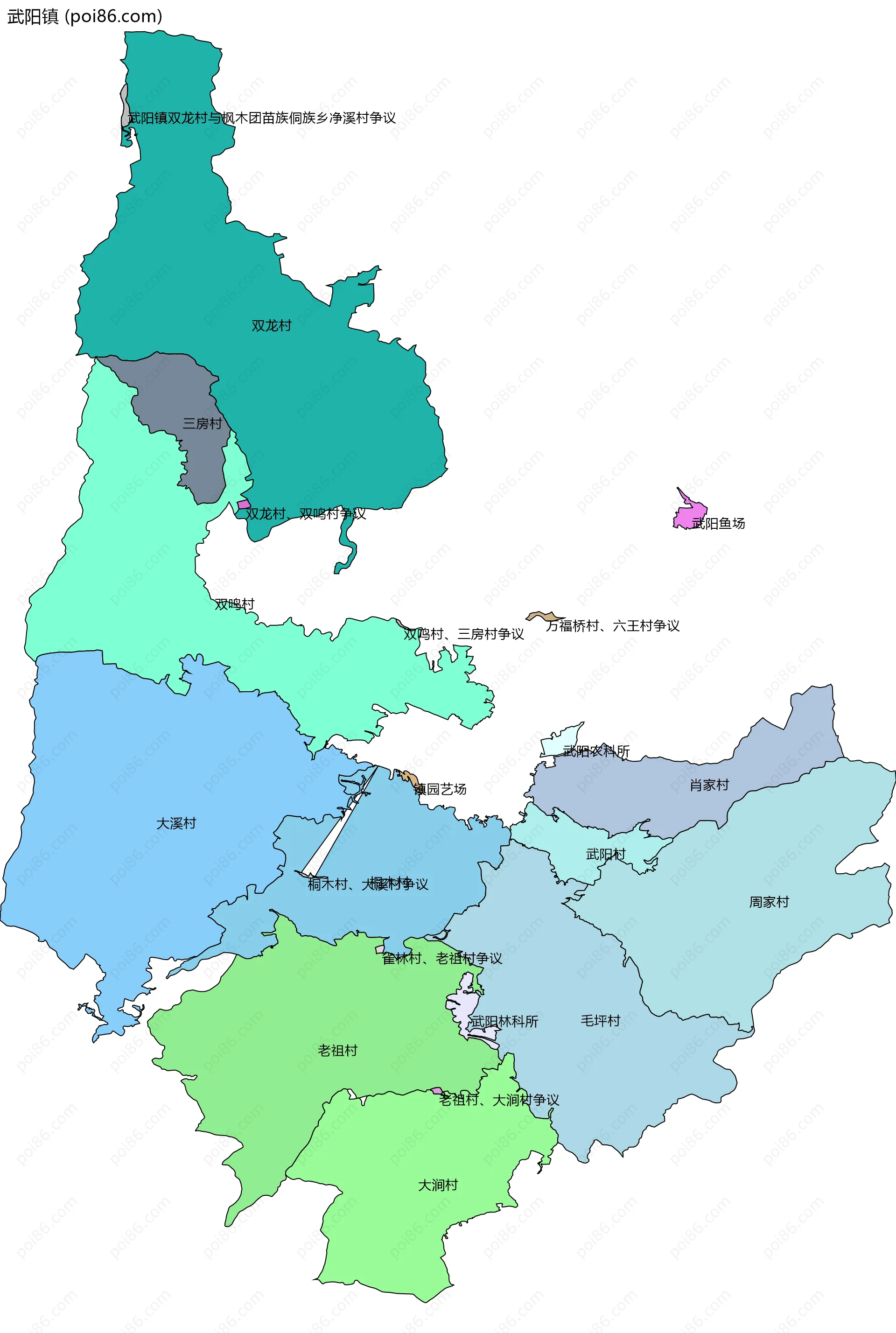 武阳镇边界地图(五级行政区划)