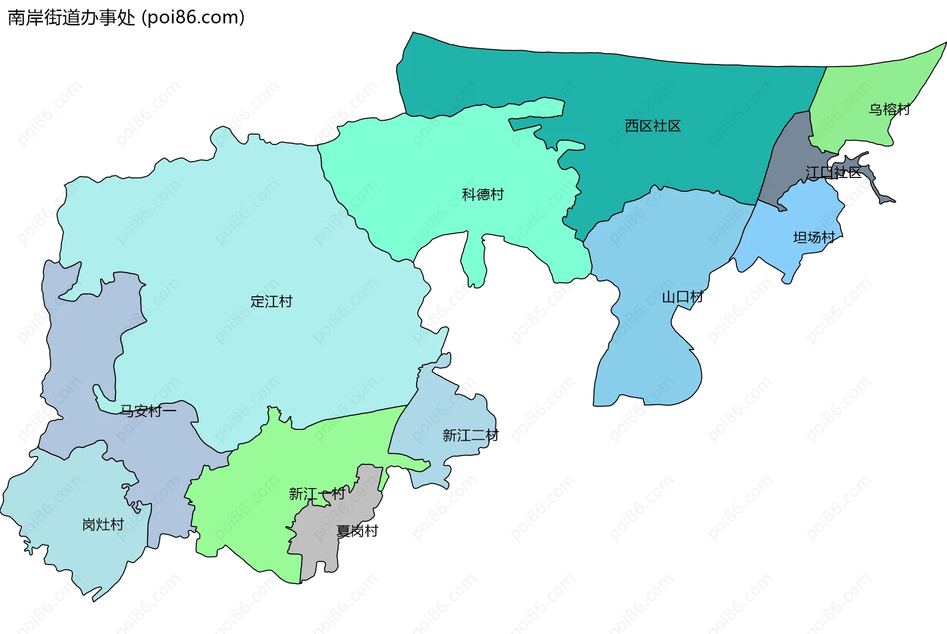 南岸街道办事处边界地图(五级行政区划)