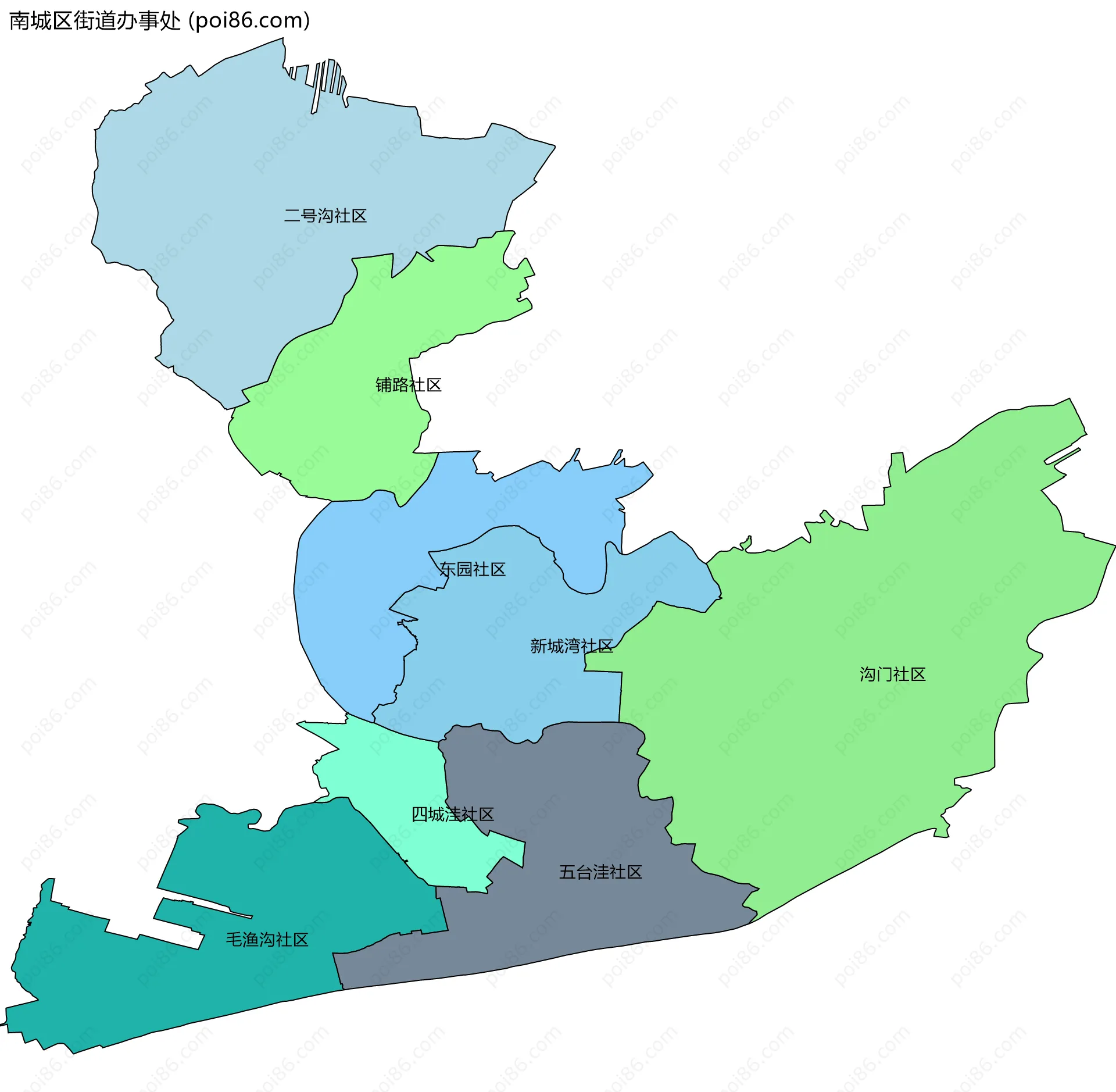 南城区街道办事处边界地图(五级行政区划)