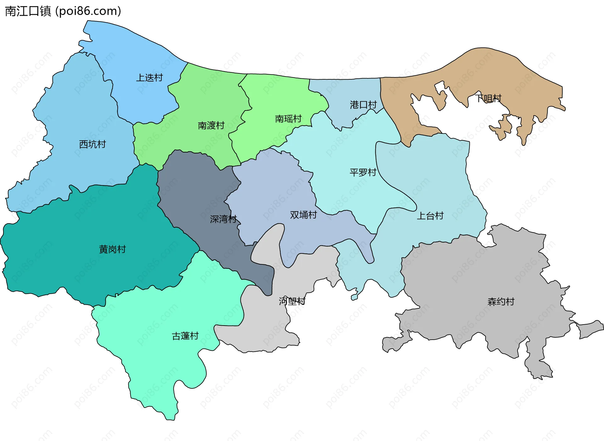 南江口镇边界地图(五级行政区划)
