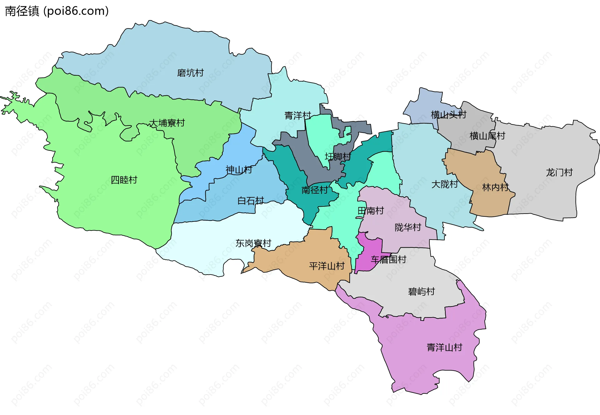南径镇边界地图(五级行政区划)