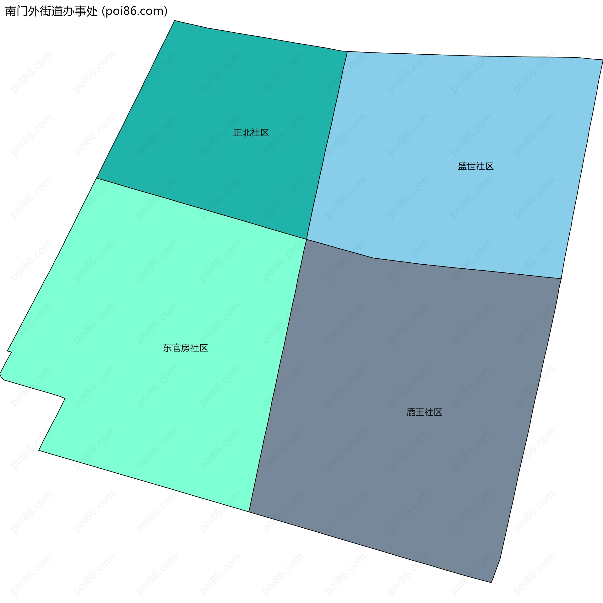 南门外街道办事处边界地图(五级行政区划)