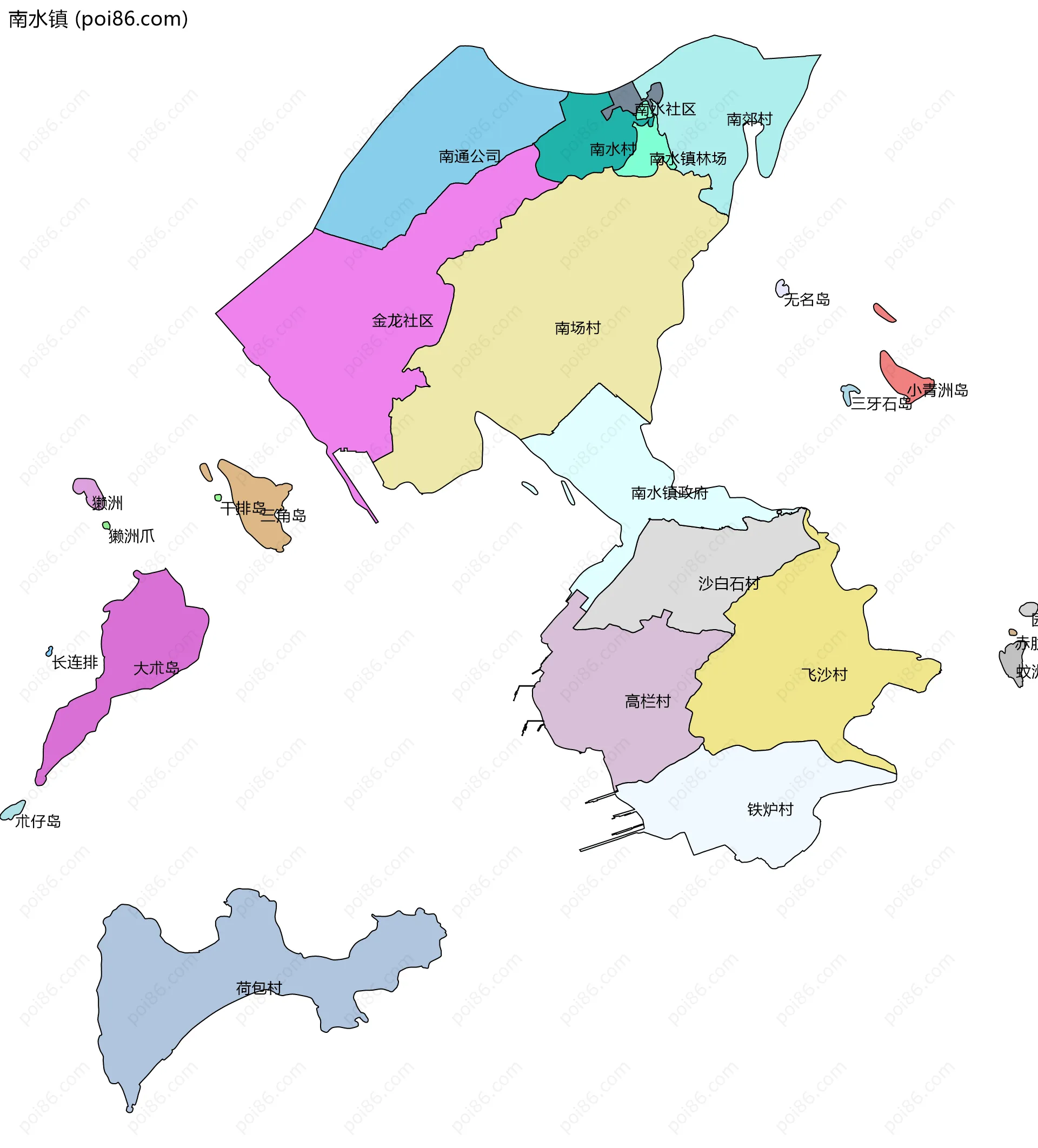 南水镇边界地图(五级行政区划)