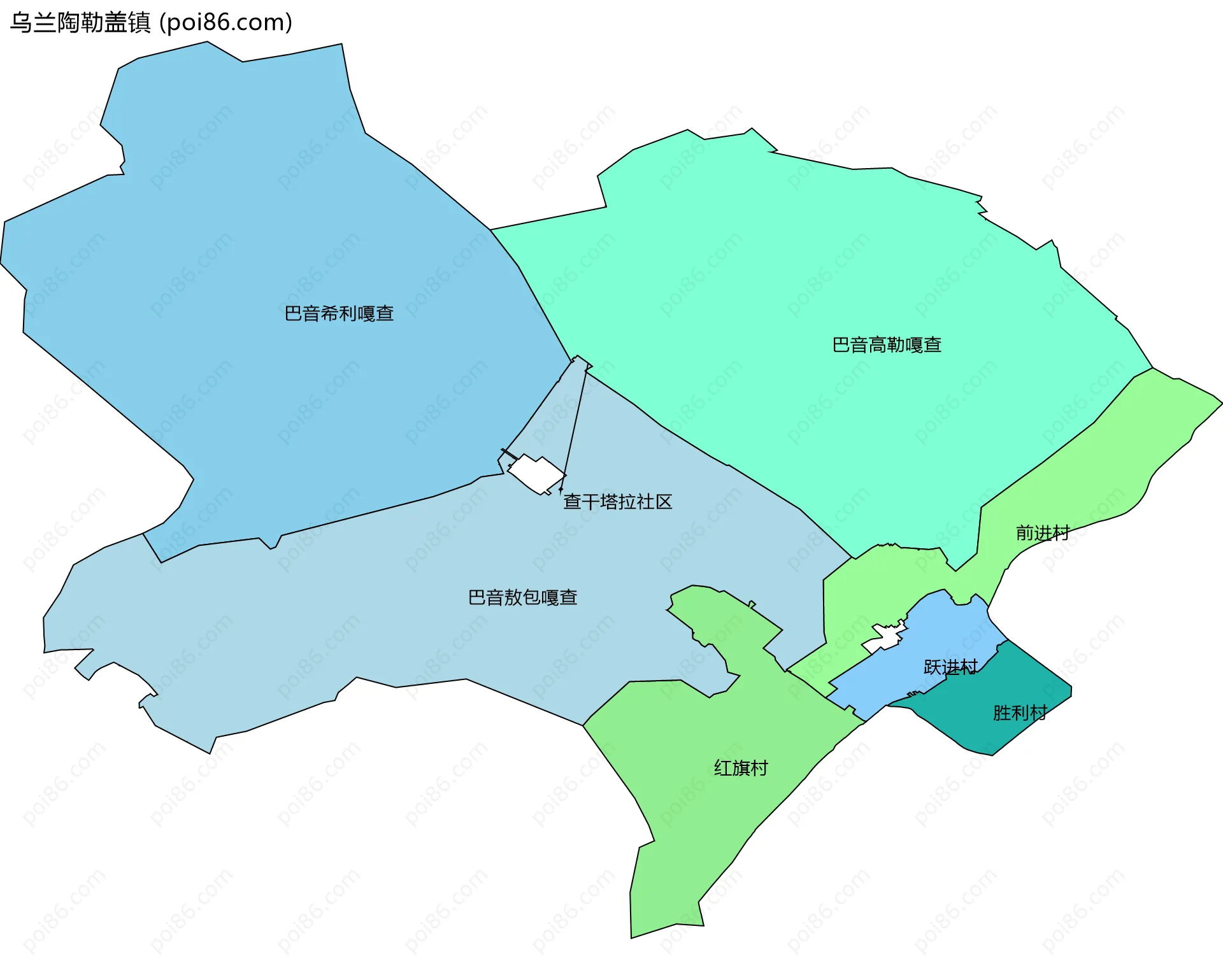 乌兰陶勒盖镇边界地图(五级行政区划)