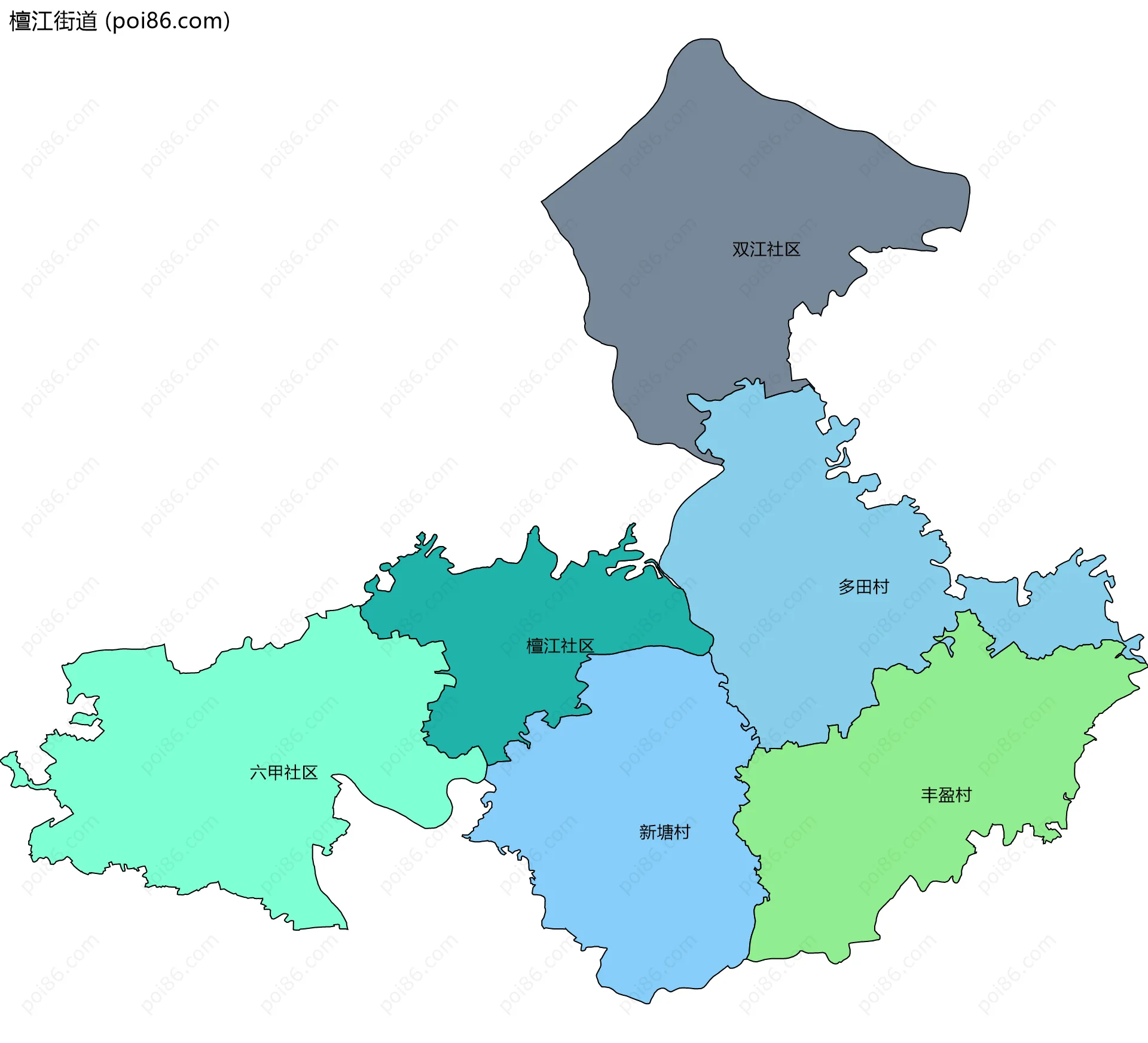 檀江街道边界地图(五级行政区划)