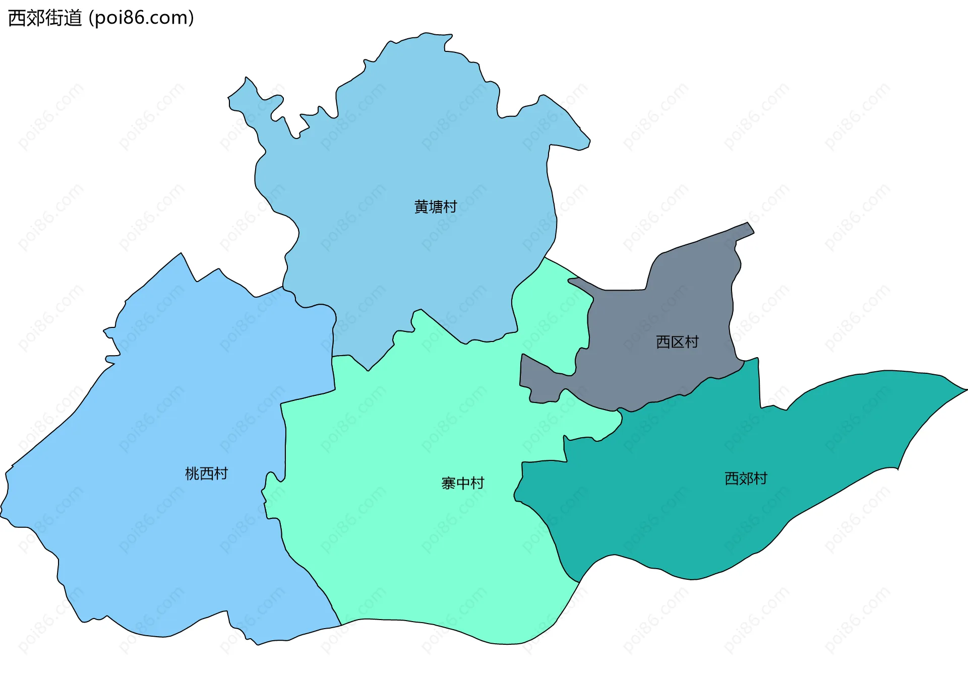 西郊街道边界地图(五级行政区划)