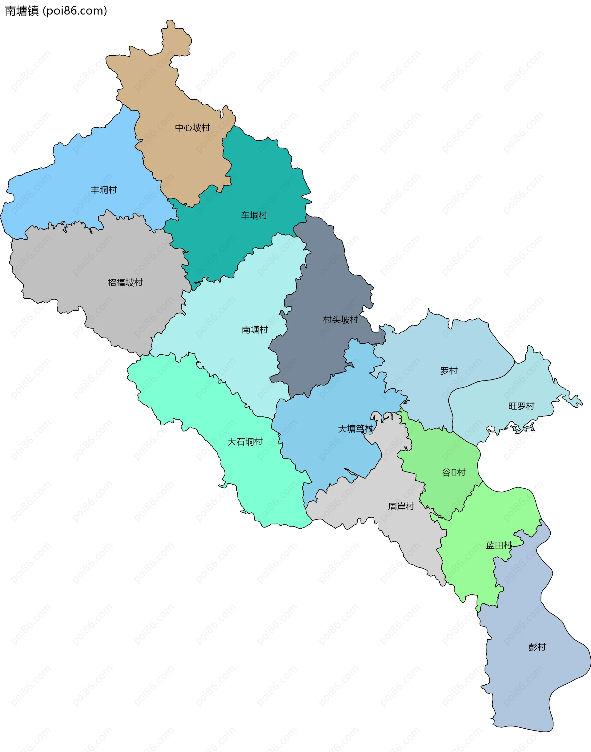 南塘镇边界地图(五级行政区划)