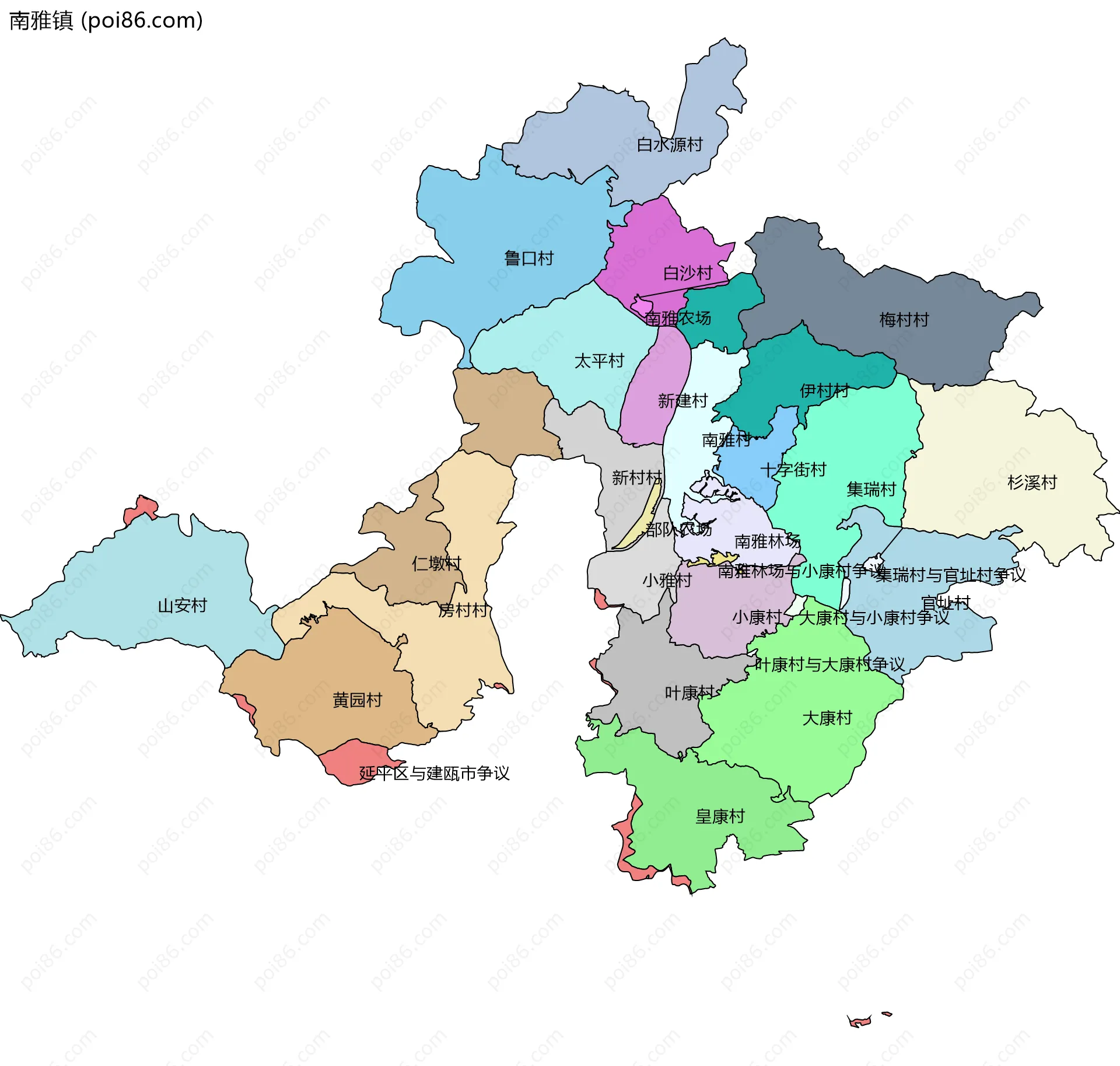 南雅镇边界地图(五级行政区划)