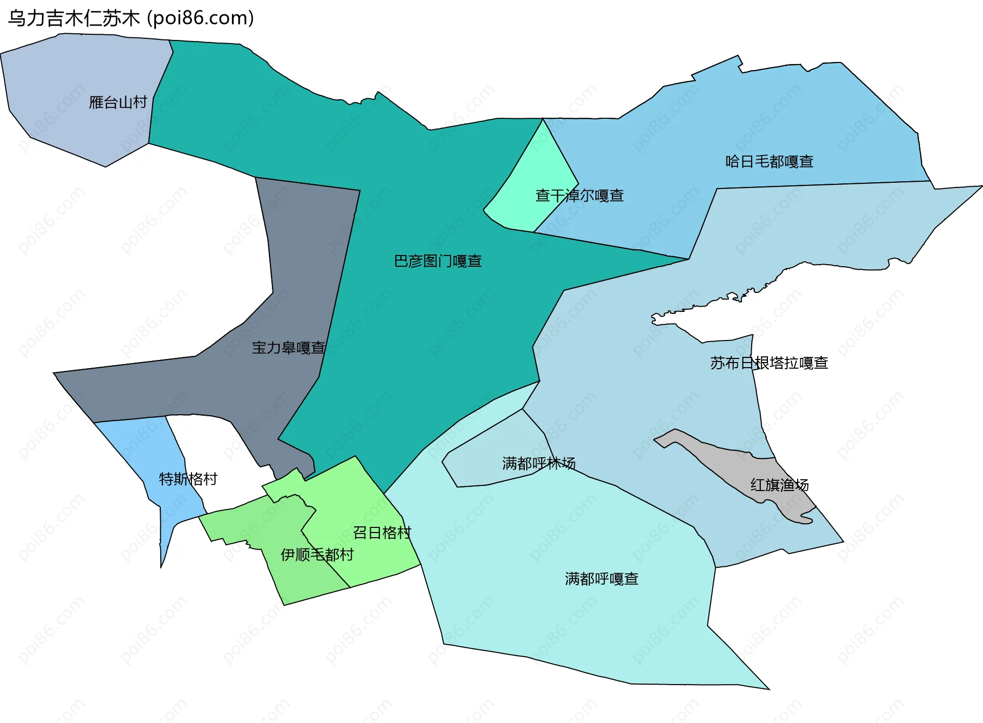 乌力吉木仁苏木边界地图(五级行政区划)
