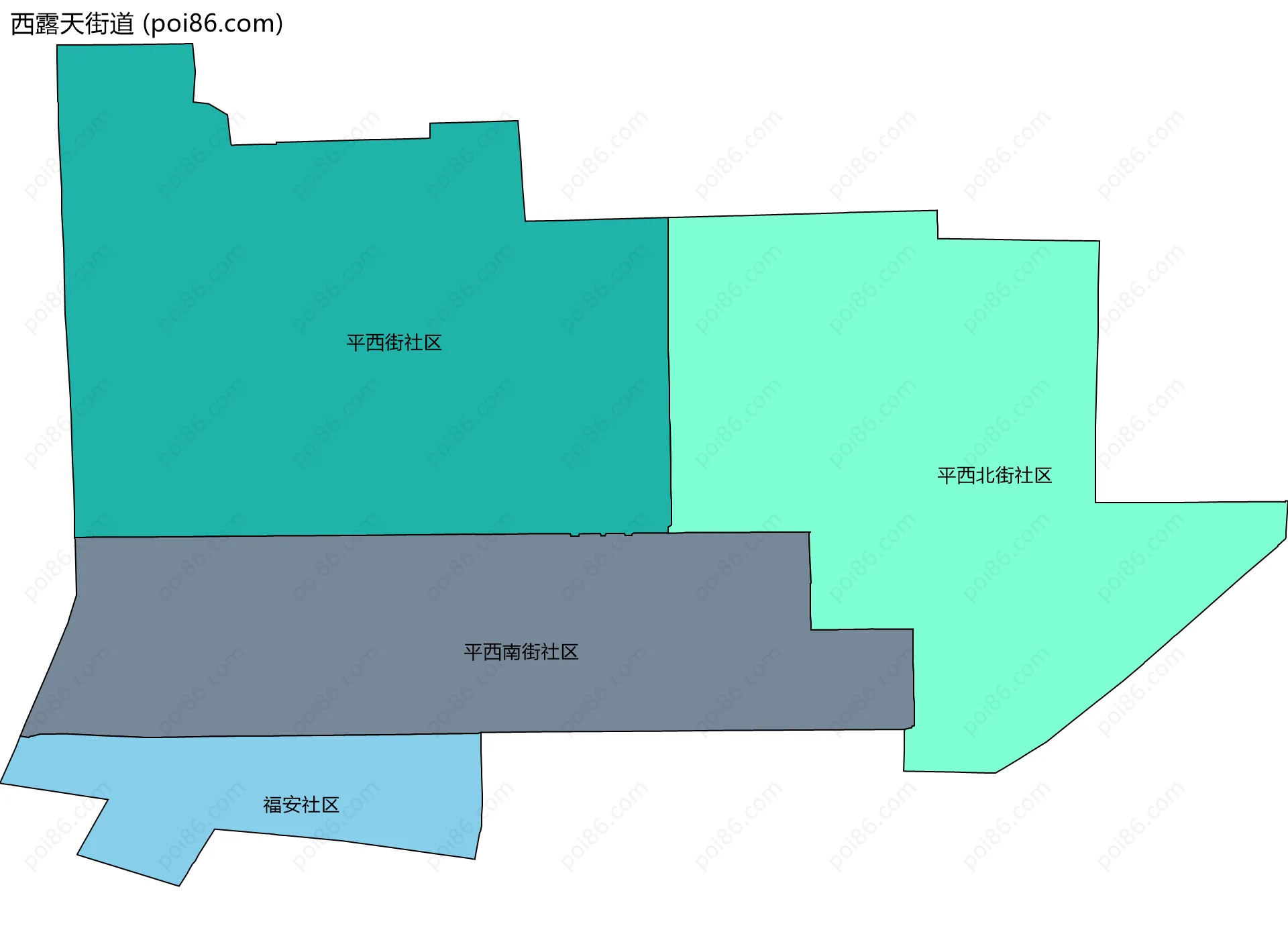 西露天街道边界地图(五级行政区划)