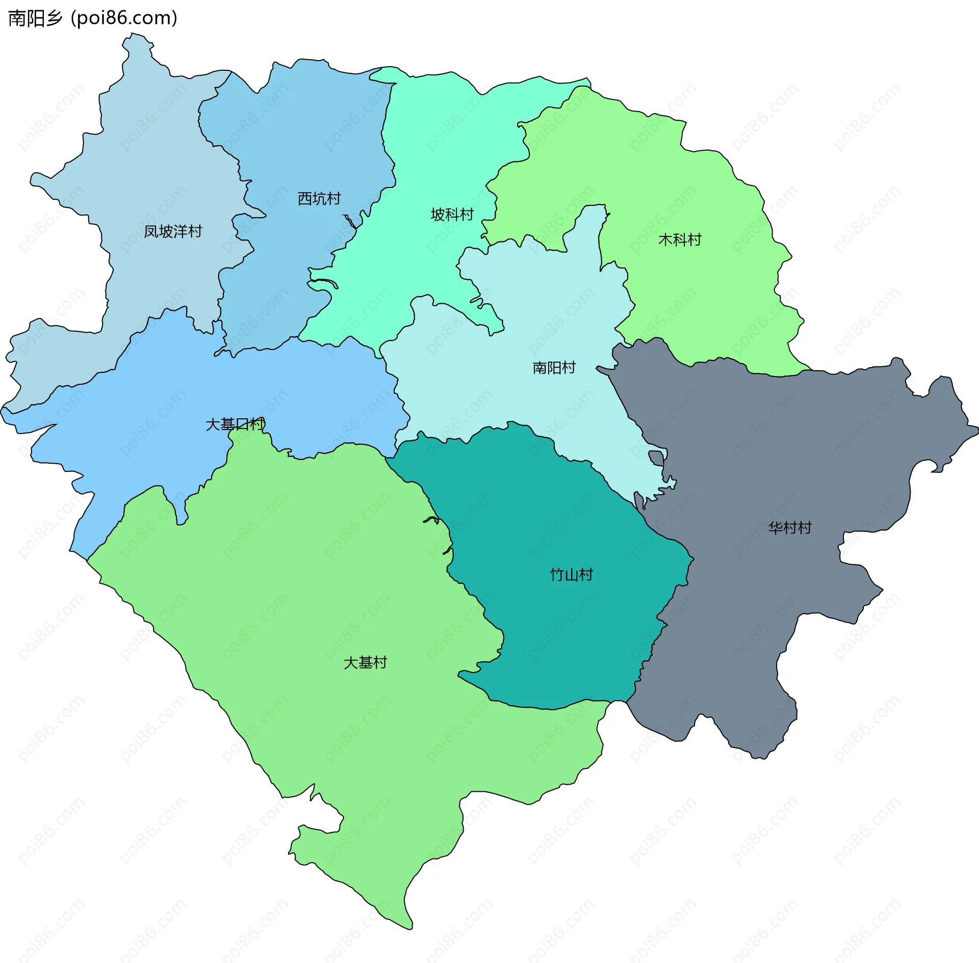 南阳乡边界地图(五级行政区划)