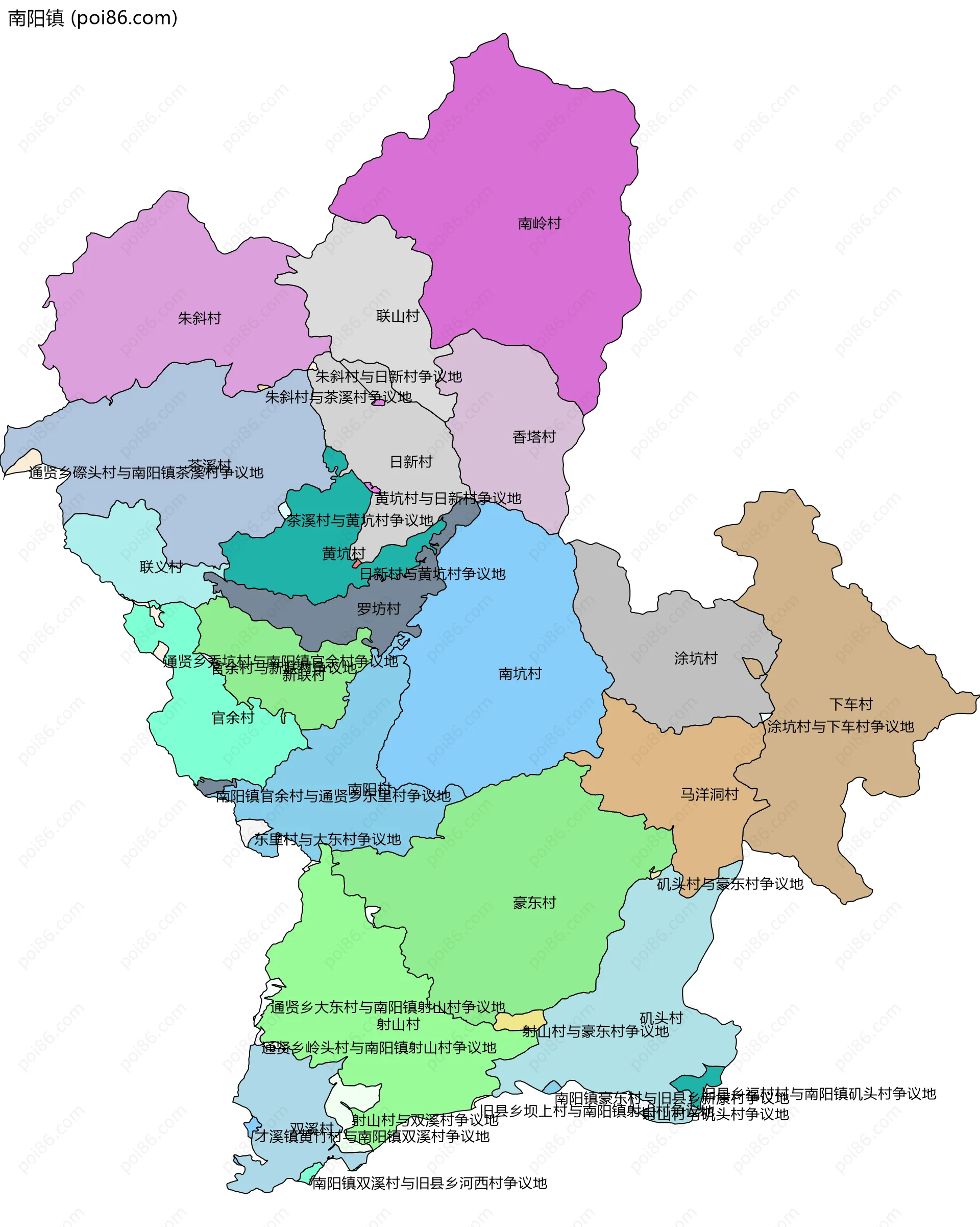 南阳镇边界地图(五级行政区划)