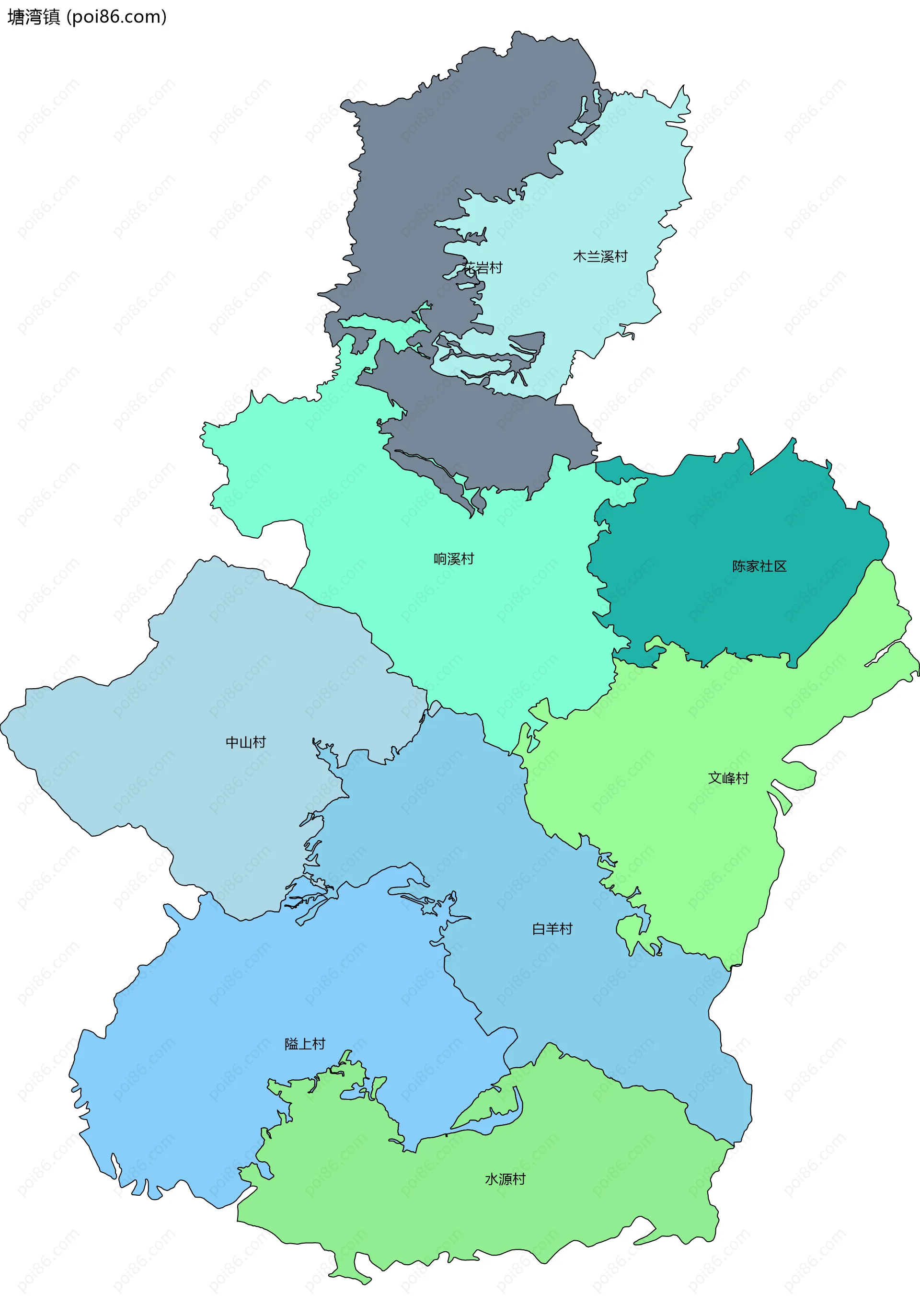 塘湾镇边界地图(五级行政区划)