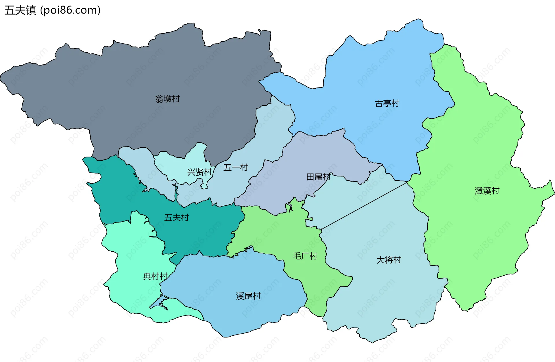 五夫镇边界地图(五级行政区划)